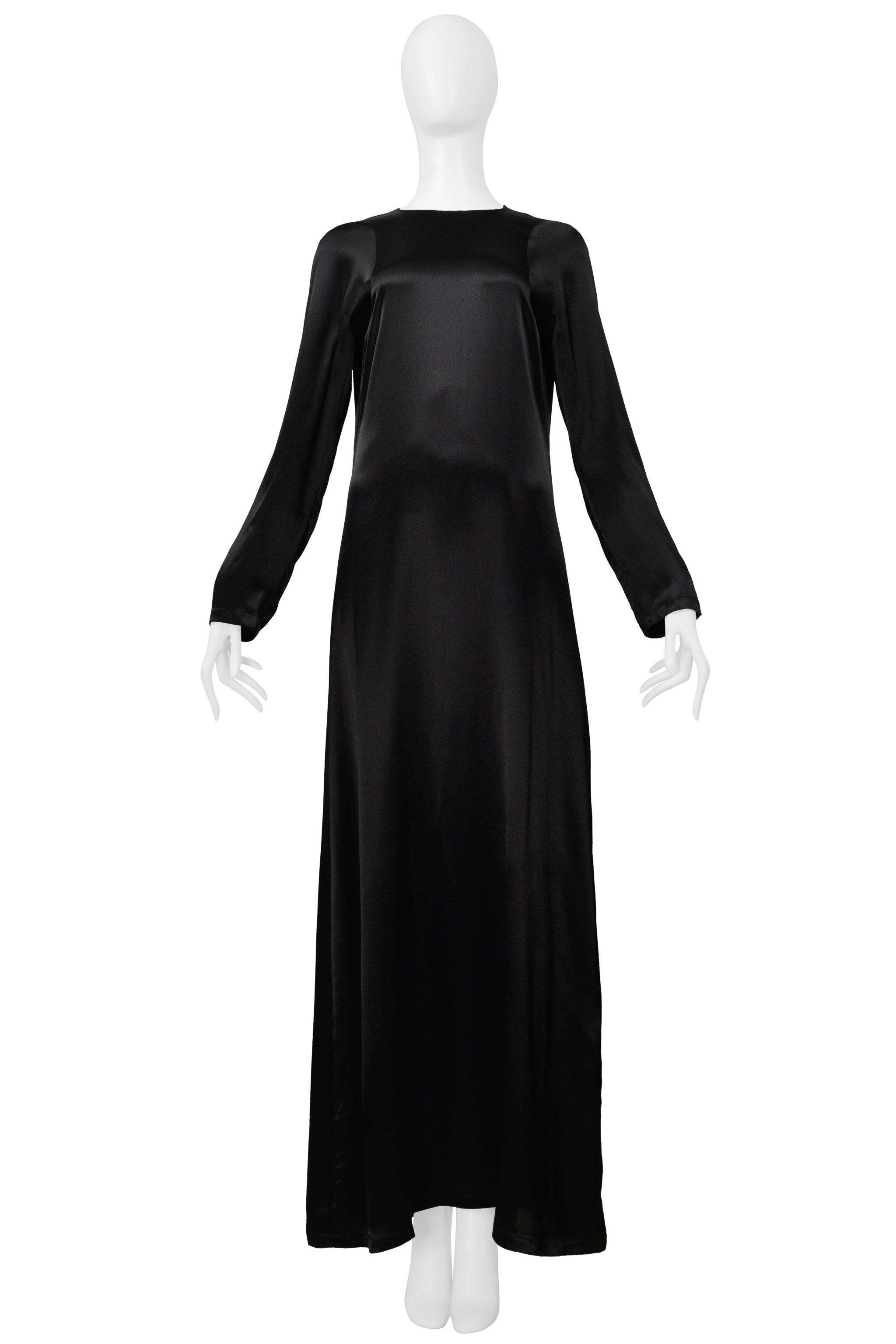 MAISON MARTIN MARGIELA BLACK SATIN EVENING GOWN WITH LONG SLEEVES 2000