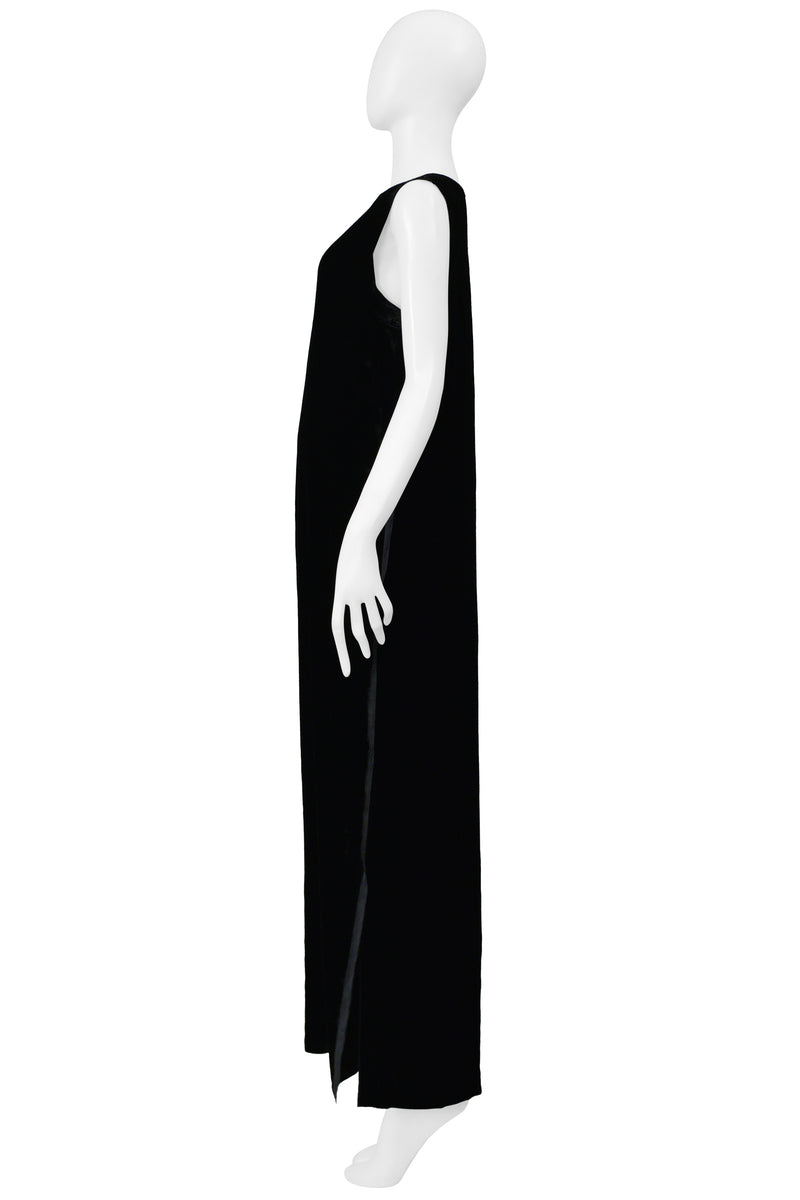MAISON MARTIN MARGIELA BLACK VELVET SLEEVELESS EVENING GOWN W EXPOSED SELVAGE EDGES 2000