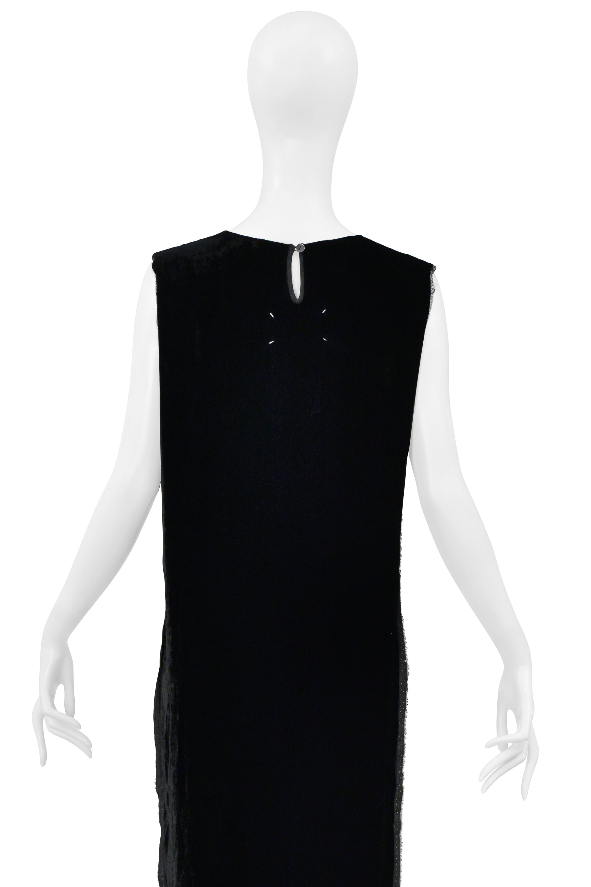 MAISON MARTIN MARGIELA BLACK VELVET SLEEVELESS EVENING GOWN W EXPOSED SELVAGE EDGES 2000