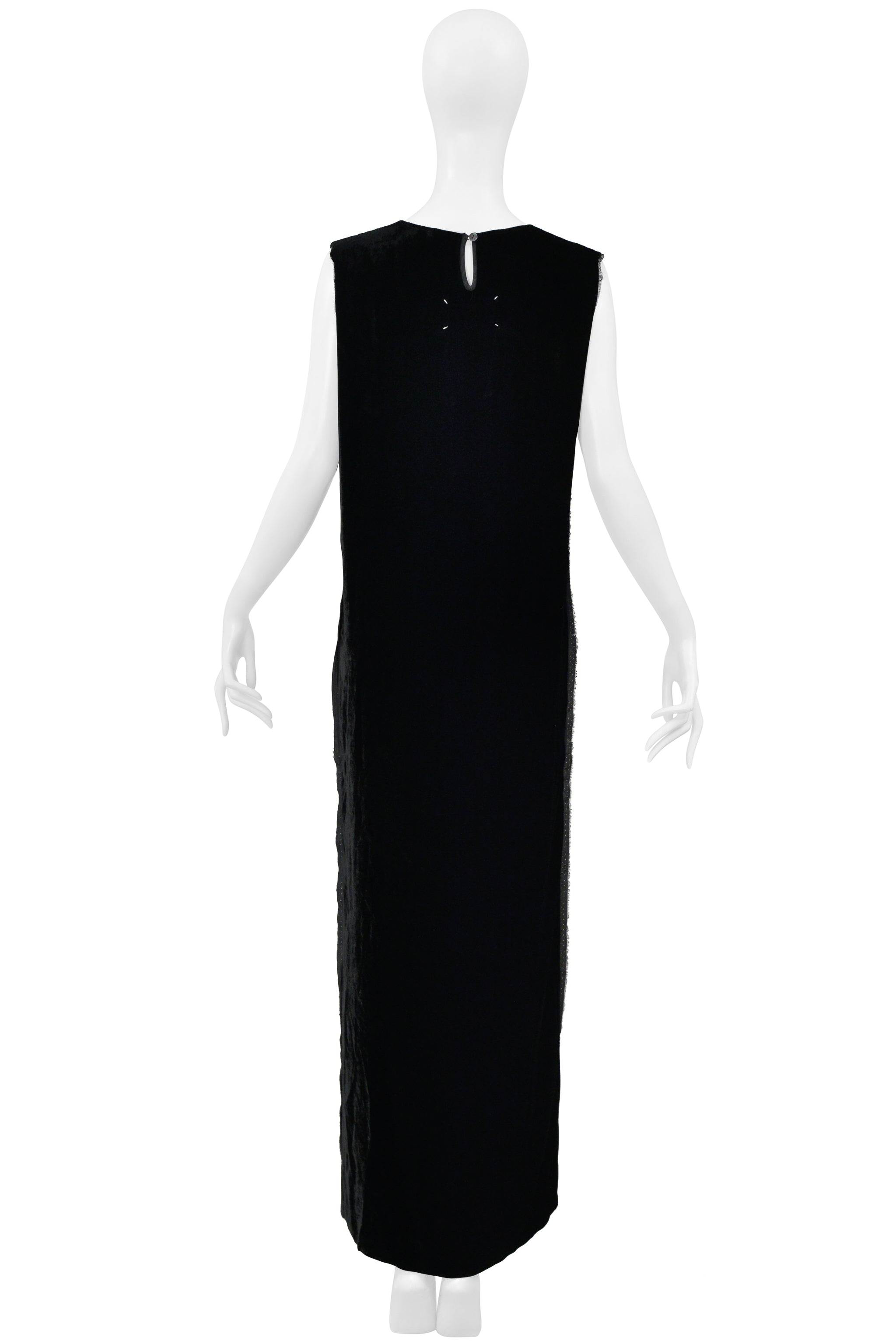 MAISON MARTIN MARGIELA BLACK VELVET SLEEVELESS EVENING GOWN W EXPOSED SELVAGE EDGES 2000