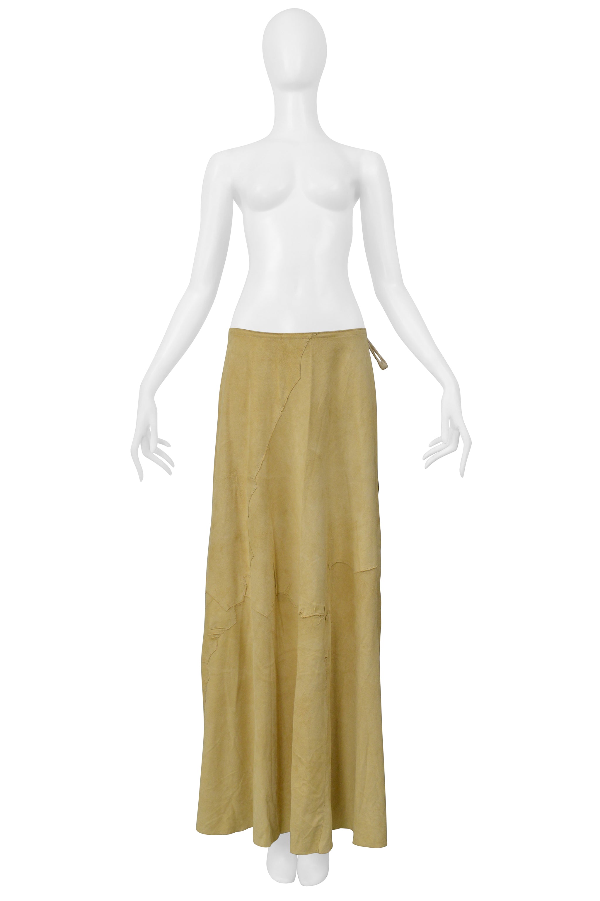 MAISON MARTIN MARGIELA CAMEL COLORED SUEDE PATCH WRAP SKIRT 2000