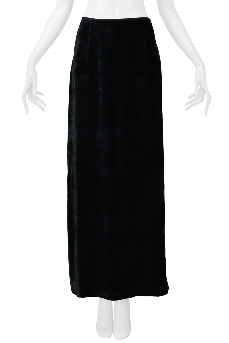 MAISON MARTIN MARGIELA HAND PAINTED VELVET OVERSIZED TOP AND BLACK VELVET MAXI SKIRT WITH SELVEDGE ENSEMBLE 2000