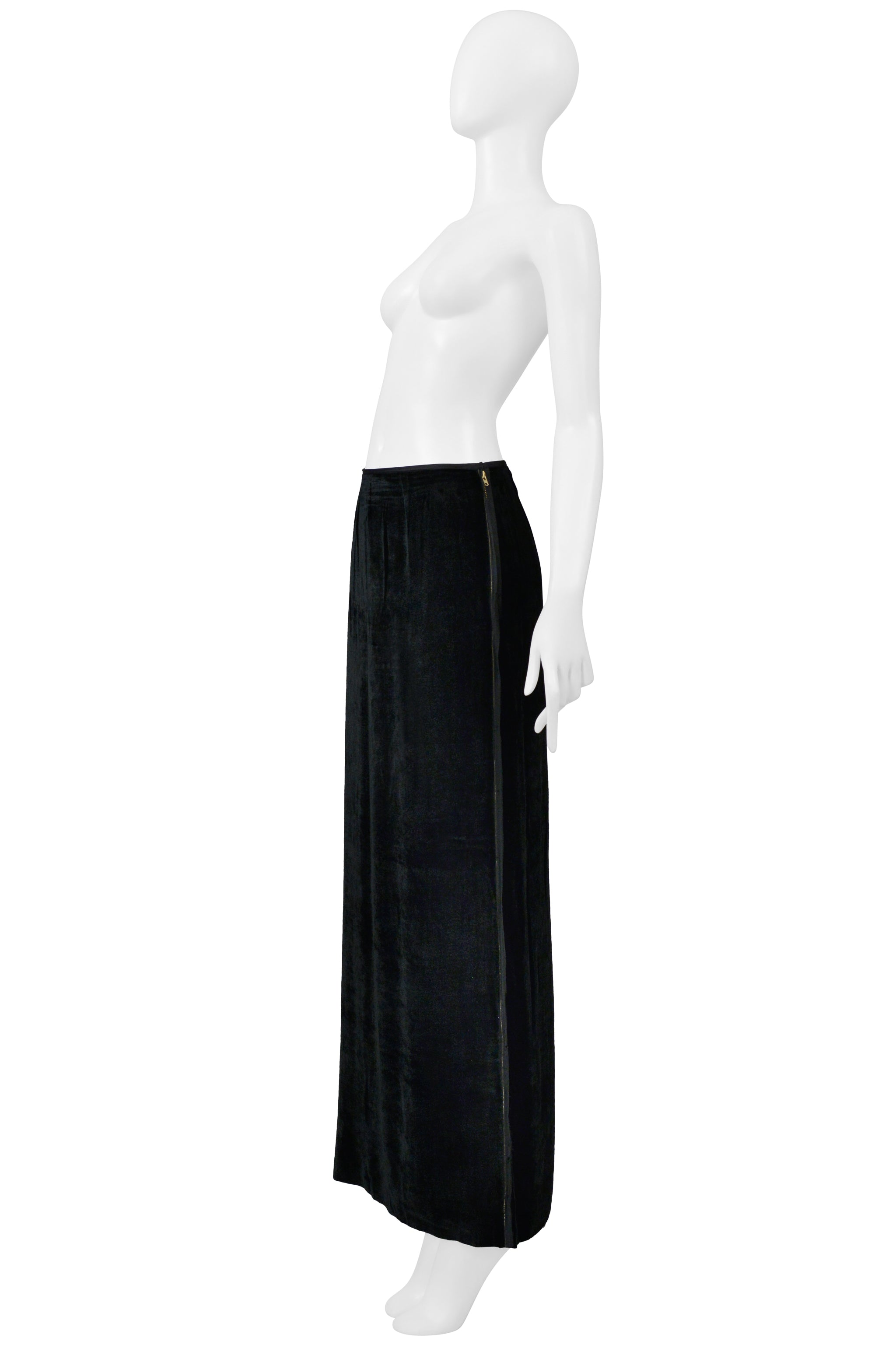 MAISON MARTIN MARGIELA HAND PAINTED VELVET OVERSIZED TOP AND BLACK VELVET MAXI SKIRT WITH SELVEDGE ENSEMBLE 2000