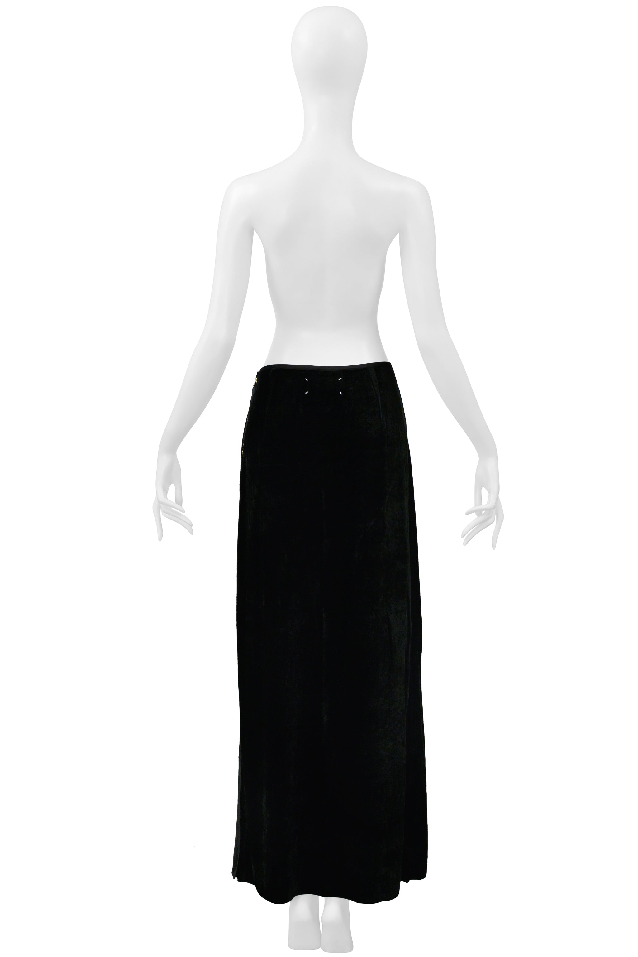 MAISON MARTIN MARGIELA HAND PAINTED VELVET OVERSIZED TOP AND BLACK VELVET MAXI SKIRT WITH SELVEDGE ENSEMBLE 2000