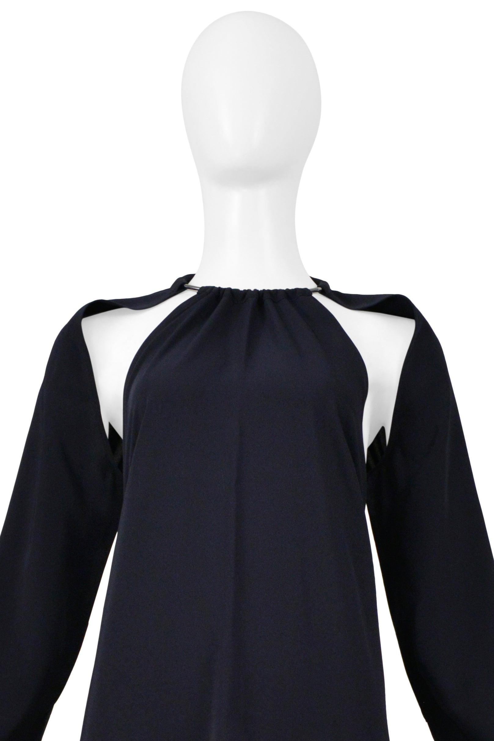 MAISON MARTIN MARGIELA NAVY BACKLESS DRESS WITH METAL COLLAR AND CUTOUT 2000