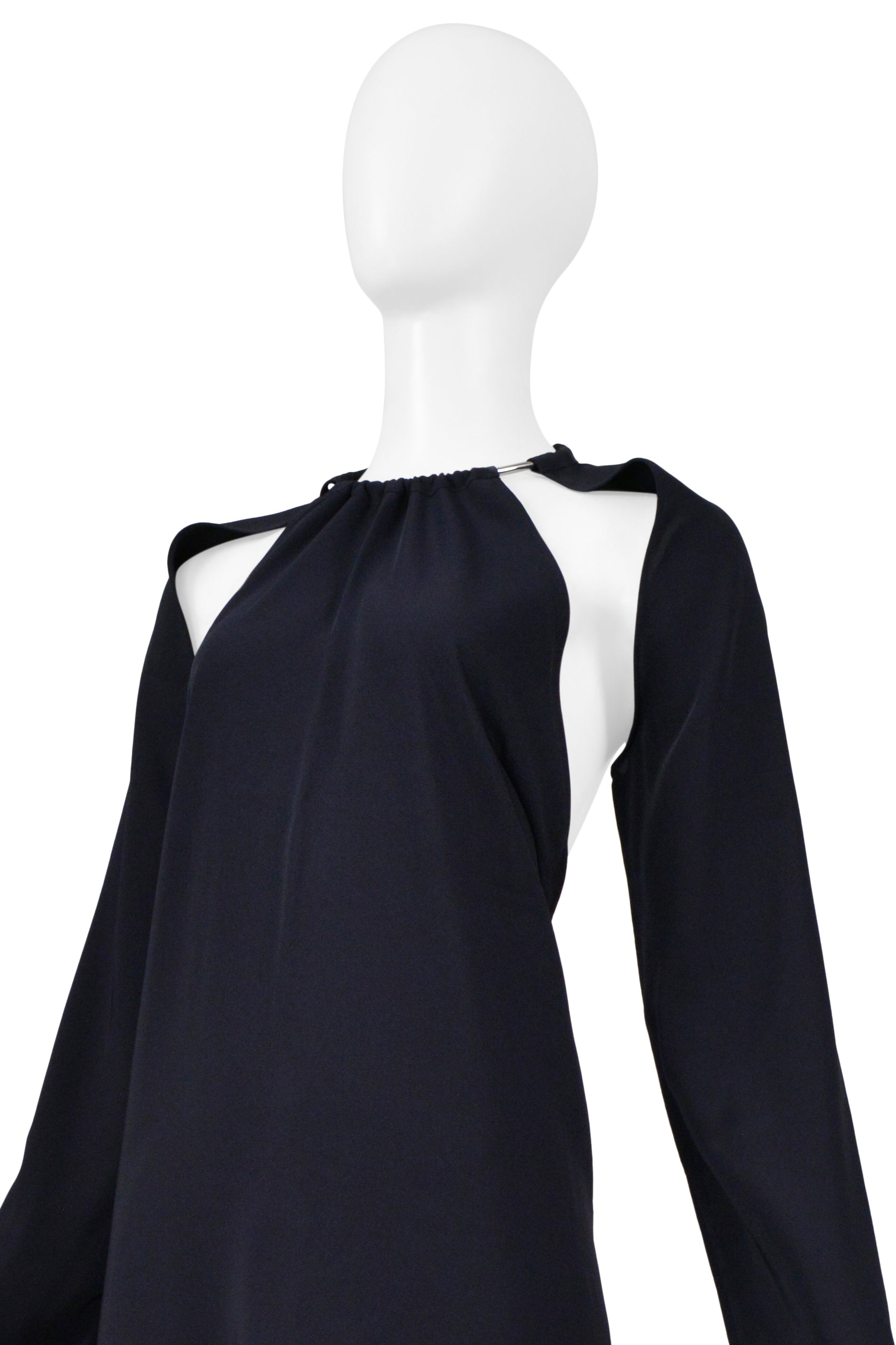 MAISON MARTIN MARGIELA NAVY BACKLESS DRESS WITH METAL COLLAR AND CUTOUT 2000
