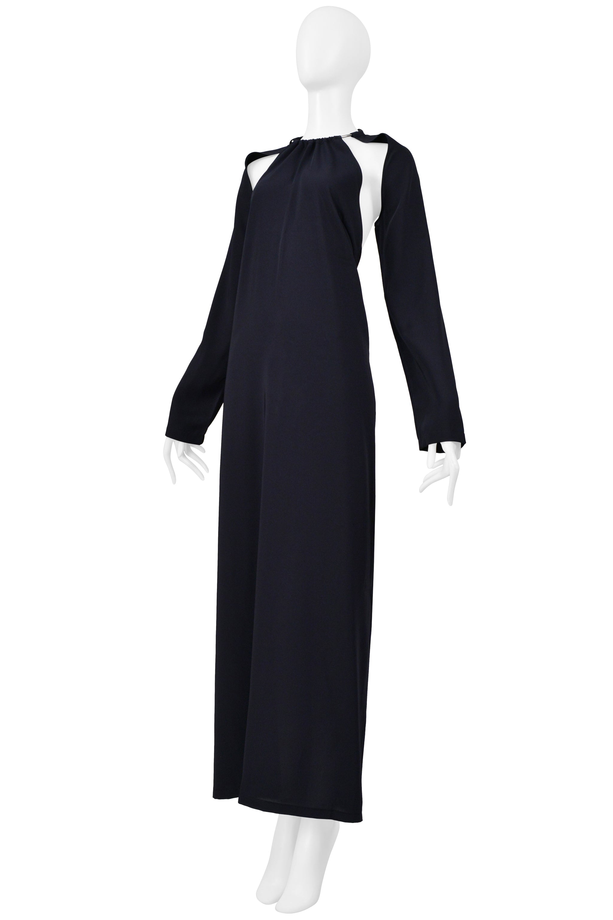 MAISON MARTIN MARGIELA NAVY BACKLESS DRESS WITH METAL COLLAR AND CUTOUT 2000