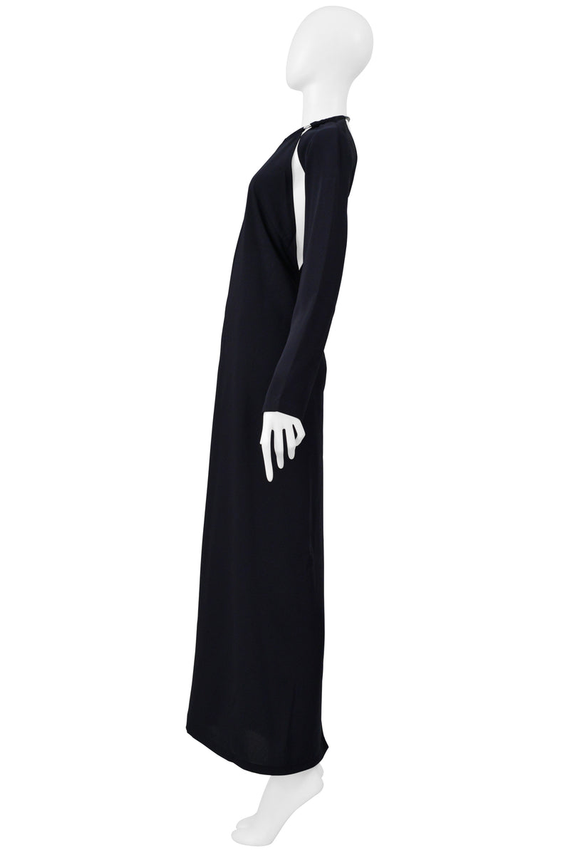 MAISON MARTIN MARGIELA NAVY BACKLESS DRESS WITH METAL COLLAR AND CUTOUT 2000