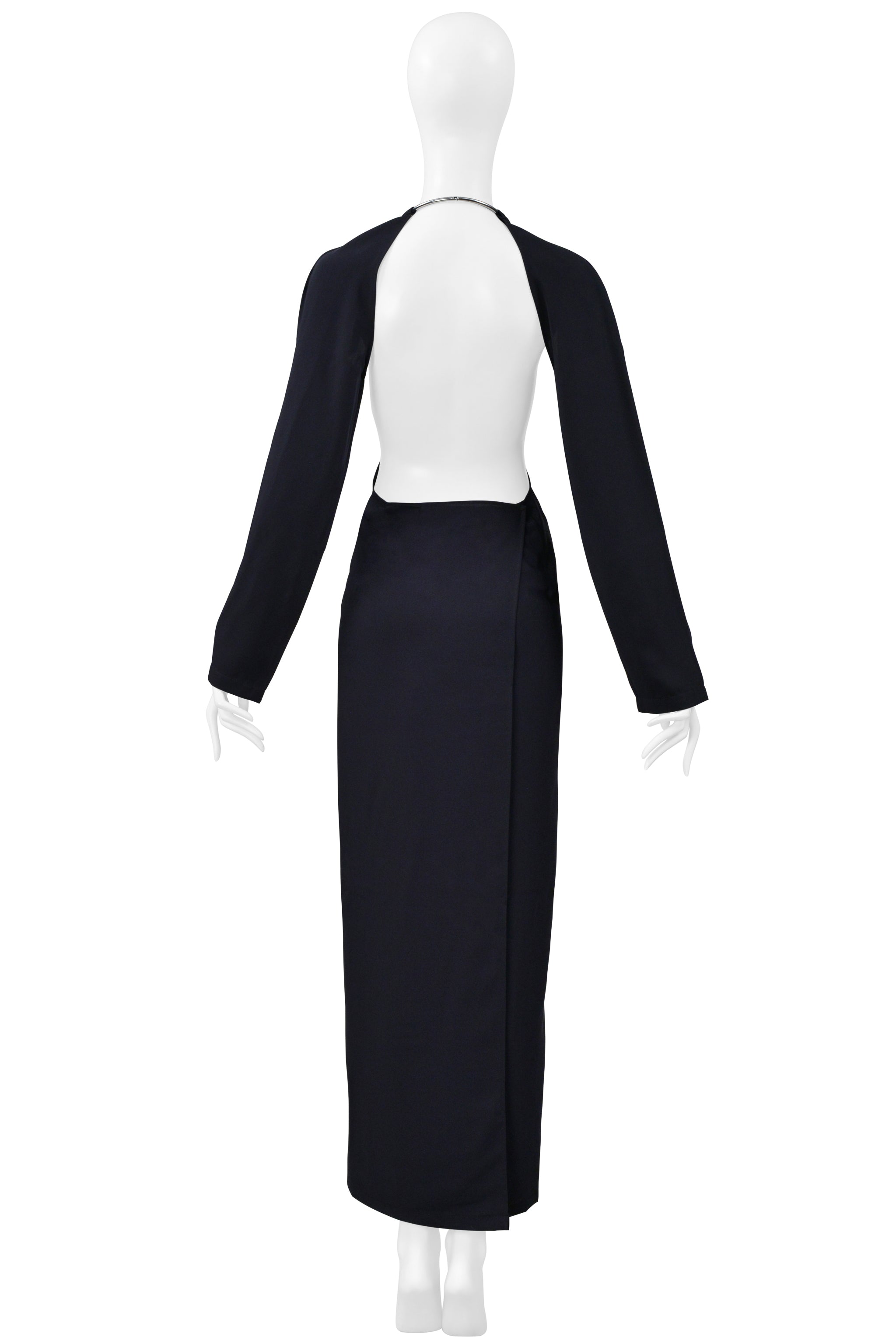 MAISON MARTIN MARGIELA NAVY BACKLESS DRESS WITH METAL COLLAR AND CUTOUT 2000