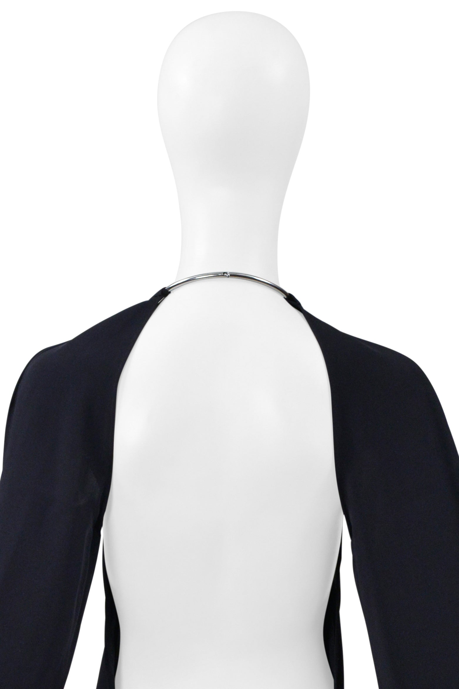 MAISON MARTIN MARGIELA NAVY BACKLESS DRESS WITH METAL COLLAR AND CUTOUT 2000
