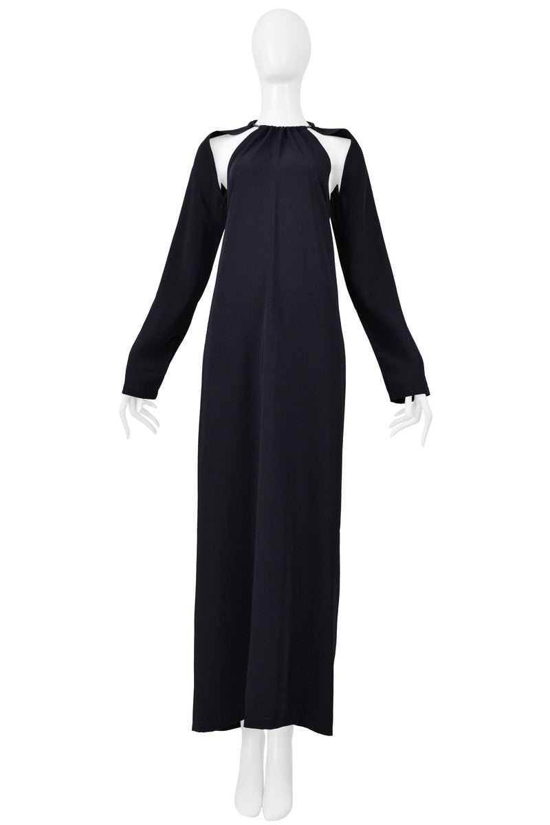 MAISON MARTIN MARGIELA NAVY BACKLESS DRESS WITH METAL COLLAR AND CUTOUT 2000