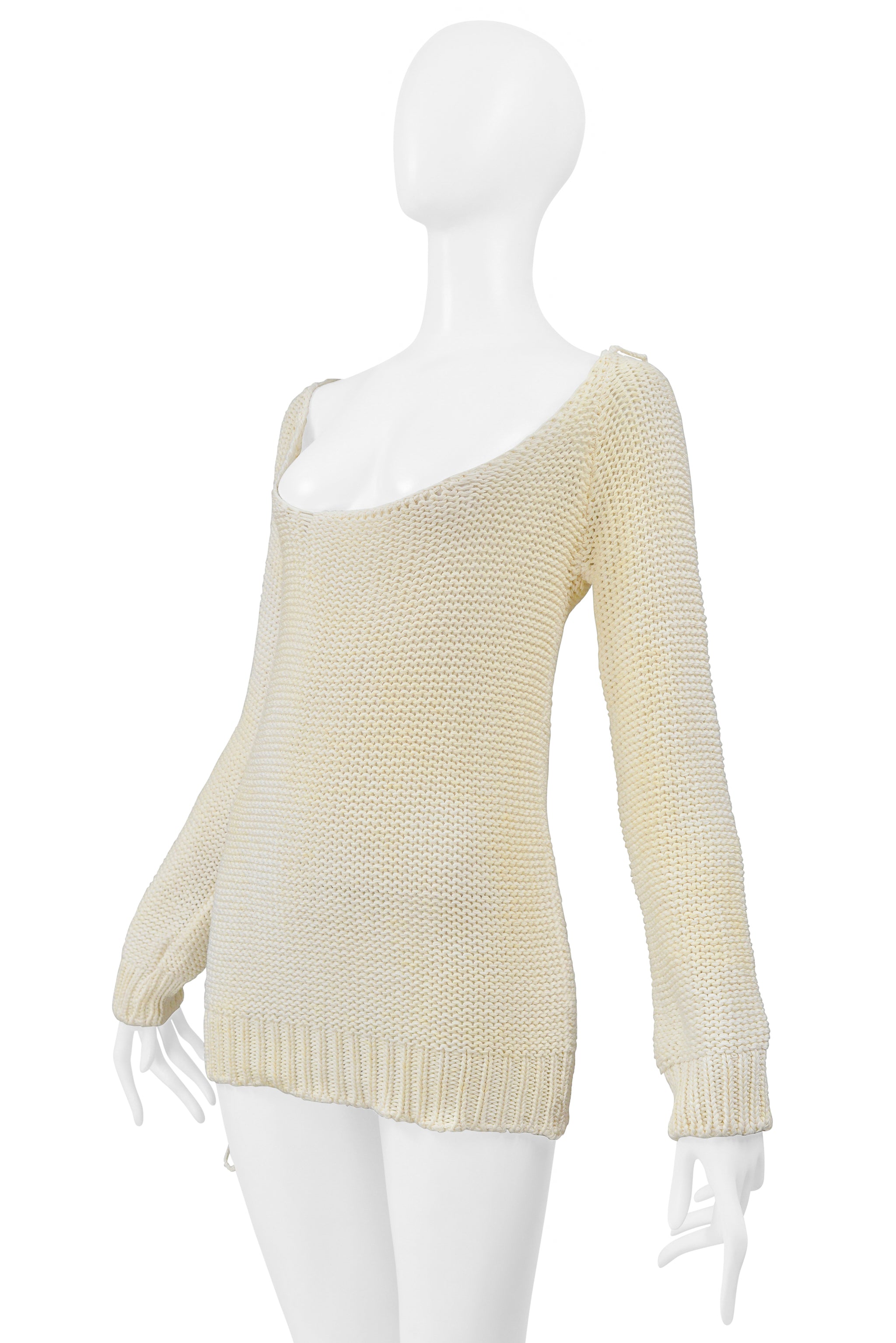 MAISON MARTIN MARGIELA JOAN OF ARC COTTON COATED SWEATER WITH DEEP NECKLINE 2000