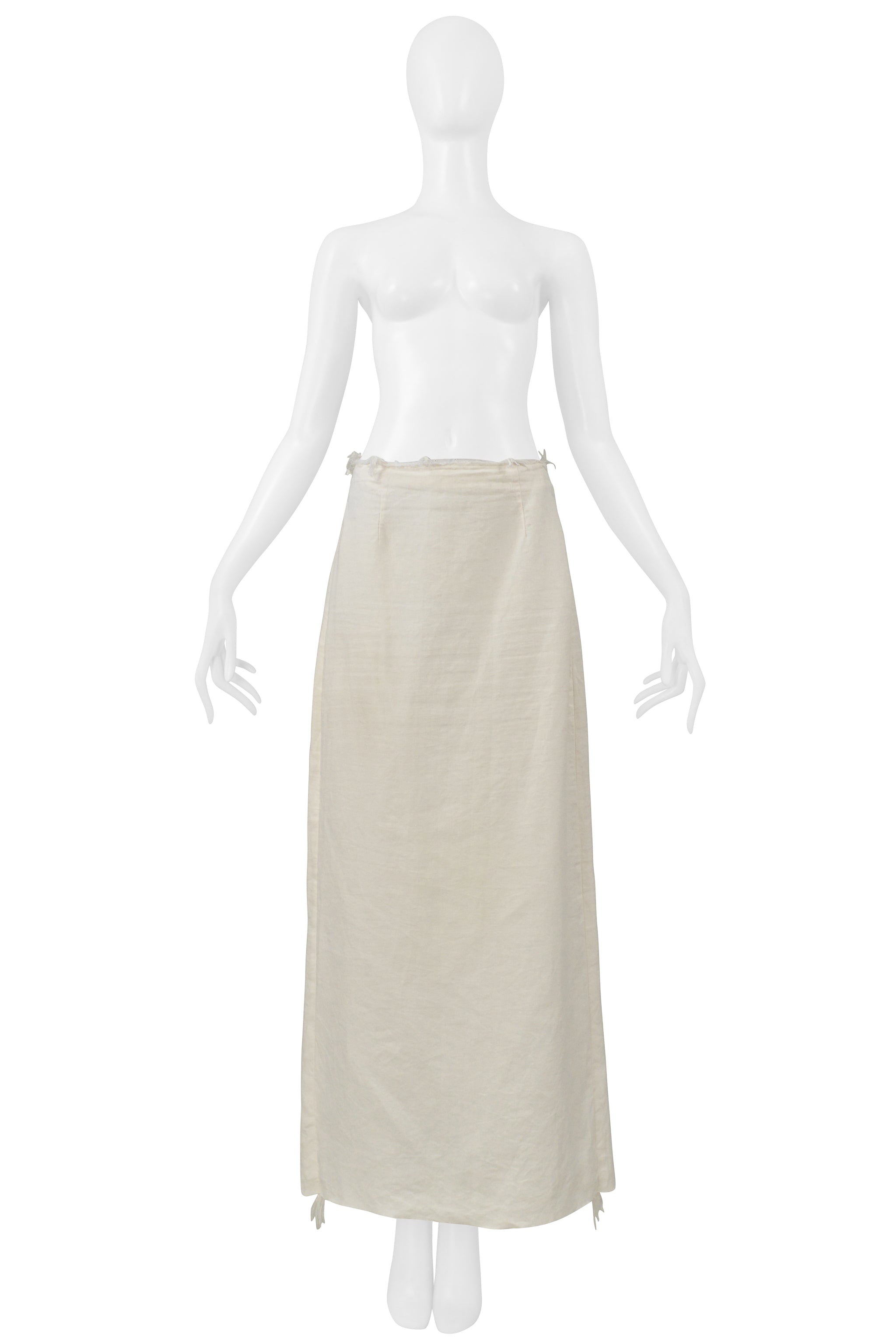 MAISON MARTIN MARGIELA WHITE LINEN SKIRT WITH BACK SLIT 2000