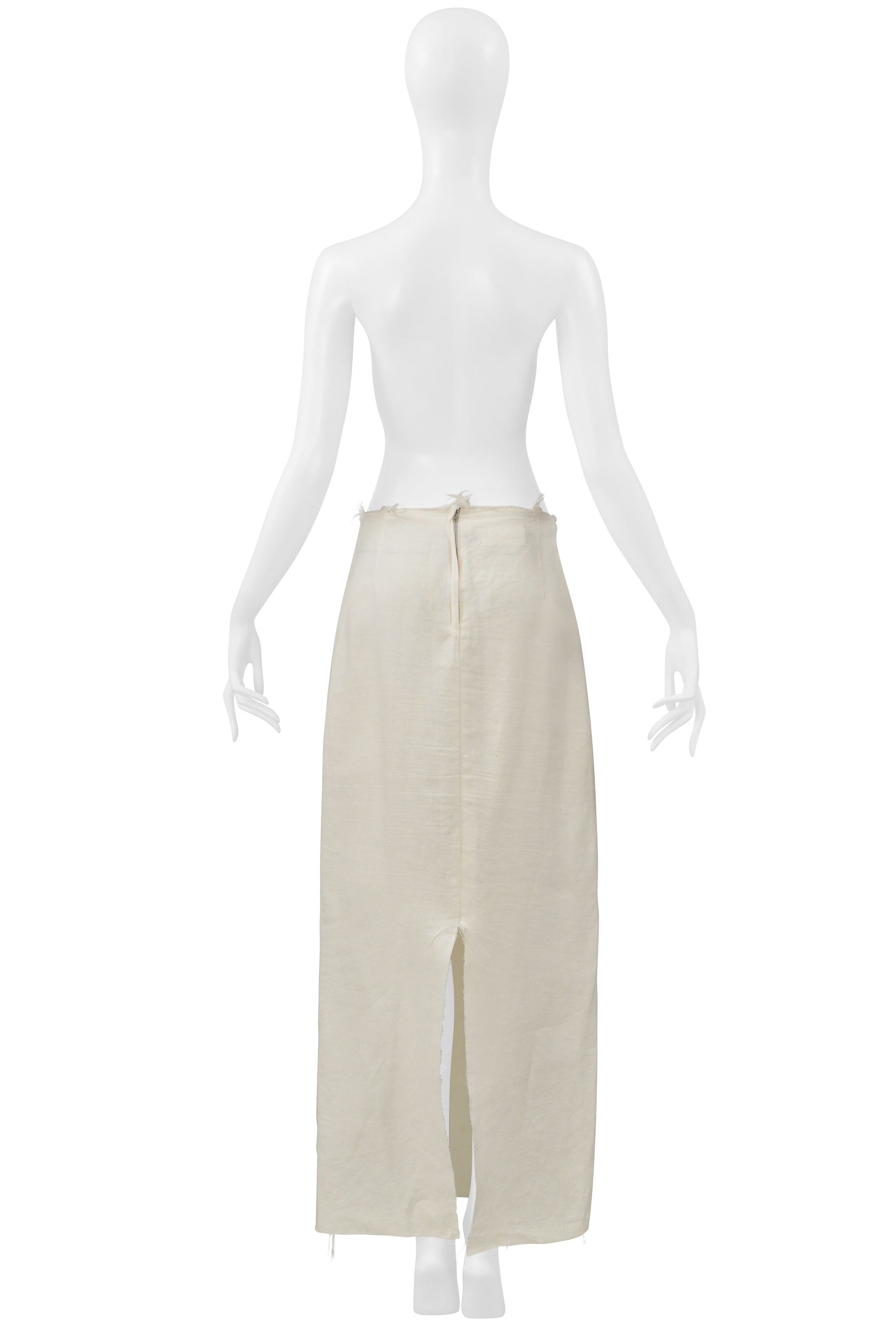 MAISON MARTIN MARGIELA WHITE LINEN SKIRT WITH BACK SLIT 2000