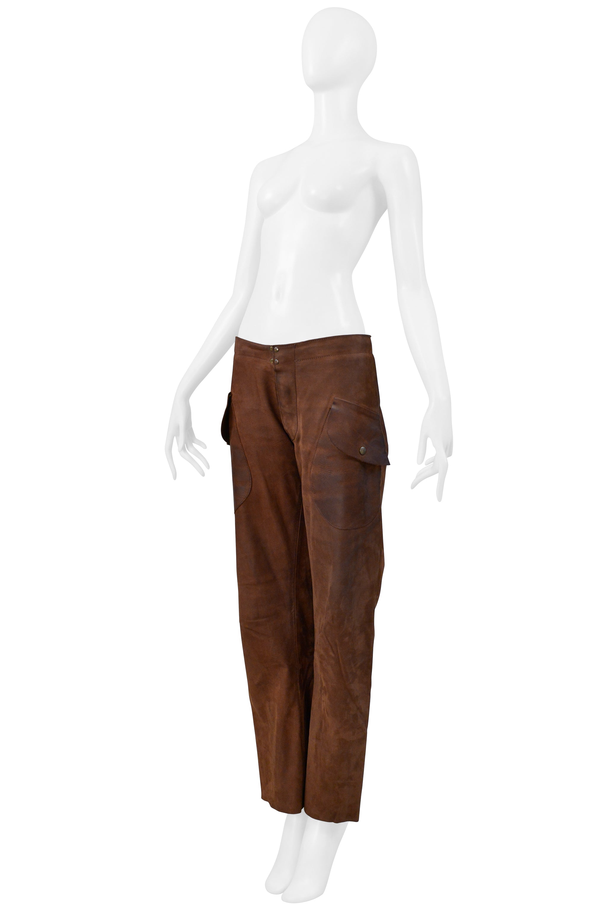 MAISON MARTIN MARGIELA GREASED BROWN LEATHER TROUSERS PANTS AW 2001-2002