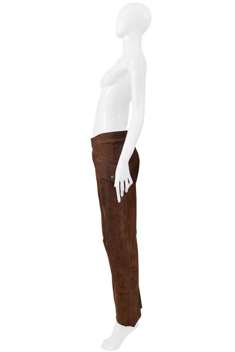 MAISON MARTIN MARGIELA GREASED BROWN LEATHER TROUSERS PANTS AW 2001-2002