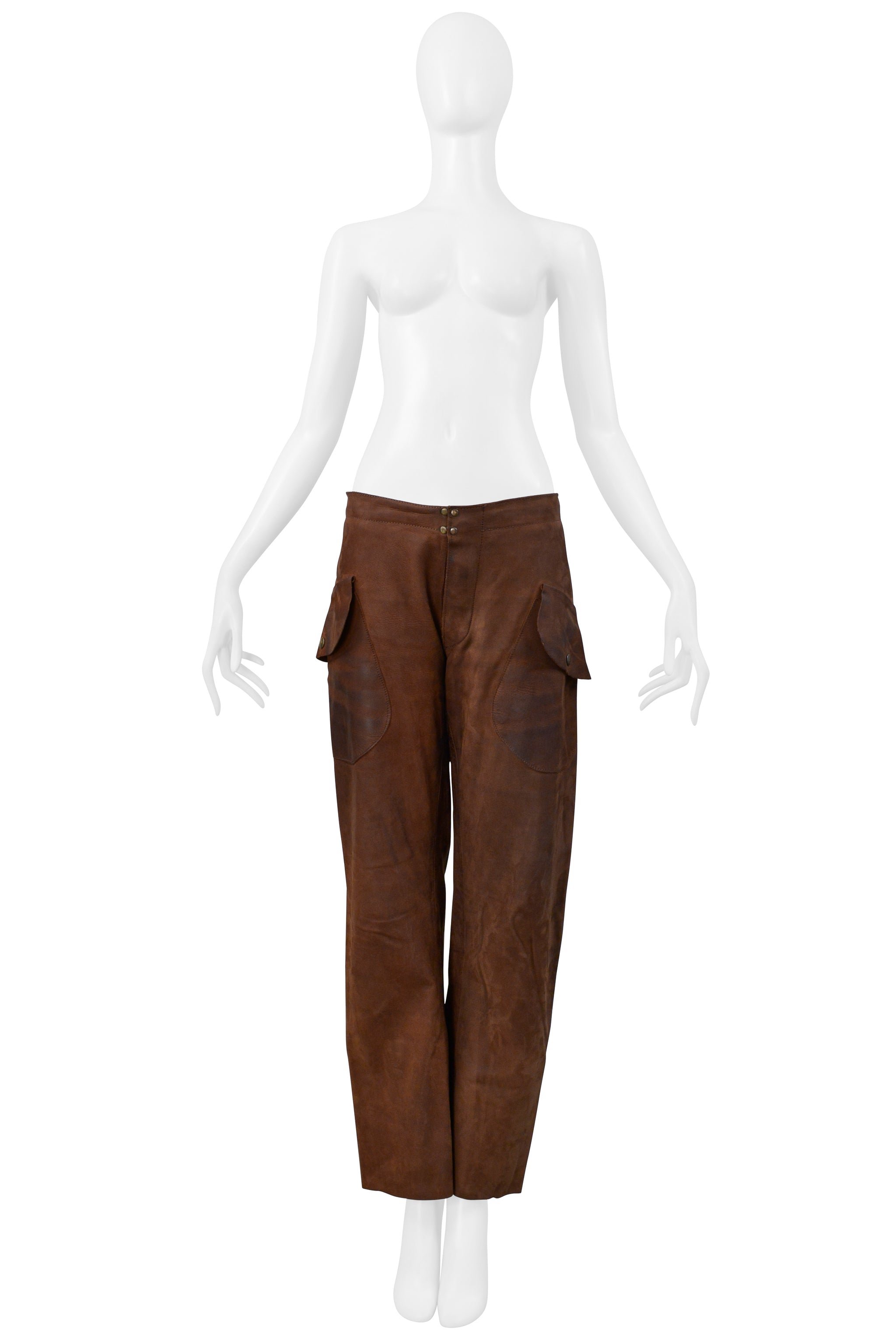 MAISON MARTIN MARGIELA GREASED BROWN LEATHER TROUSERS PANTS AW 2001-2002