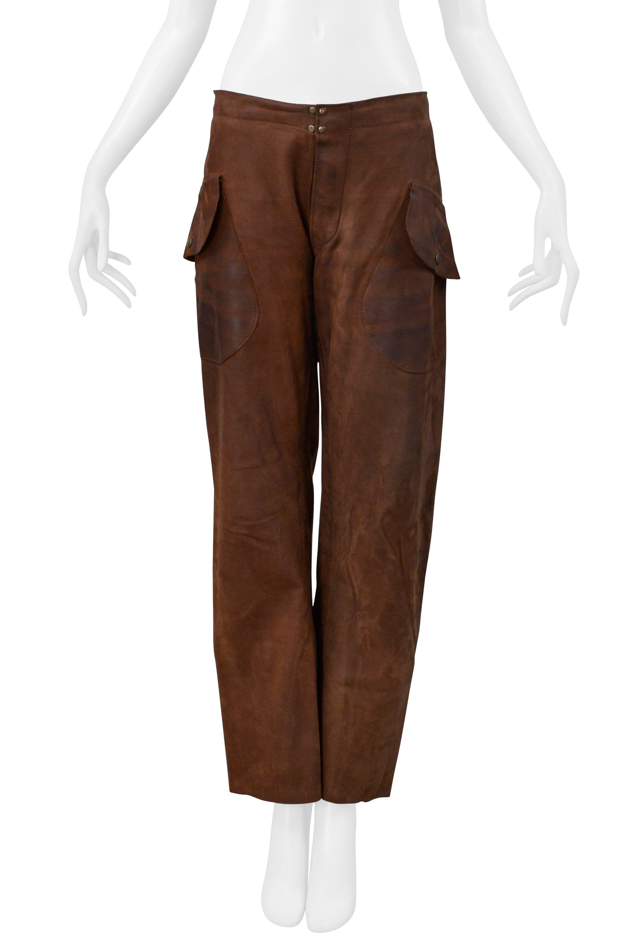 MAISON MARTIN MARGIELA GREASED BROWN LEATHER TROUSERS PANTS AW 2001-2002