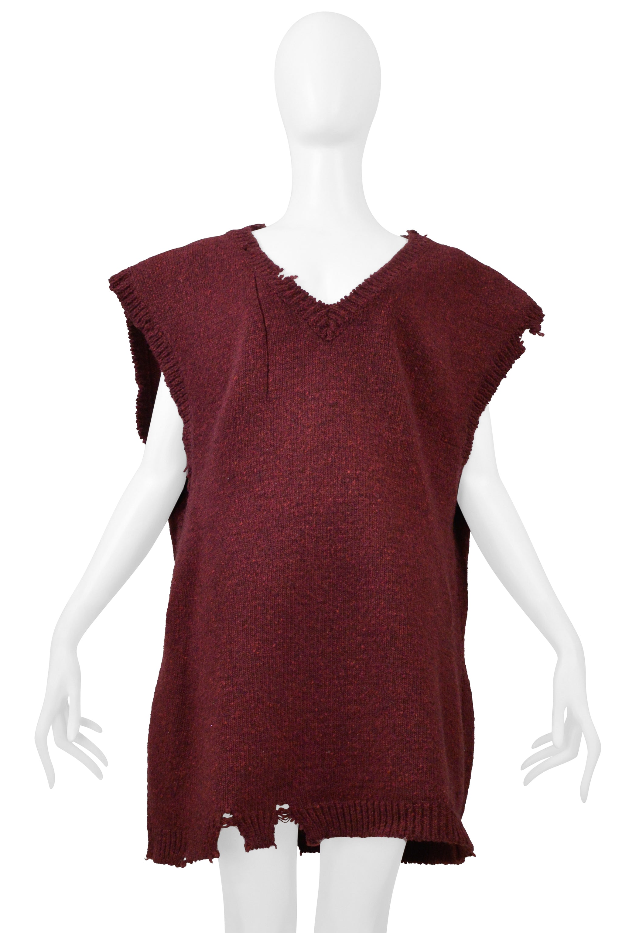 MAISON MARTIN MARGIELA BURGUNDY RED OVERSIZED DECONSTRUCTED SWEATER AW 2000