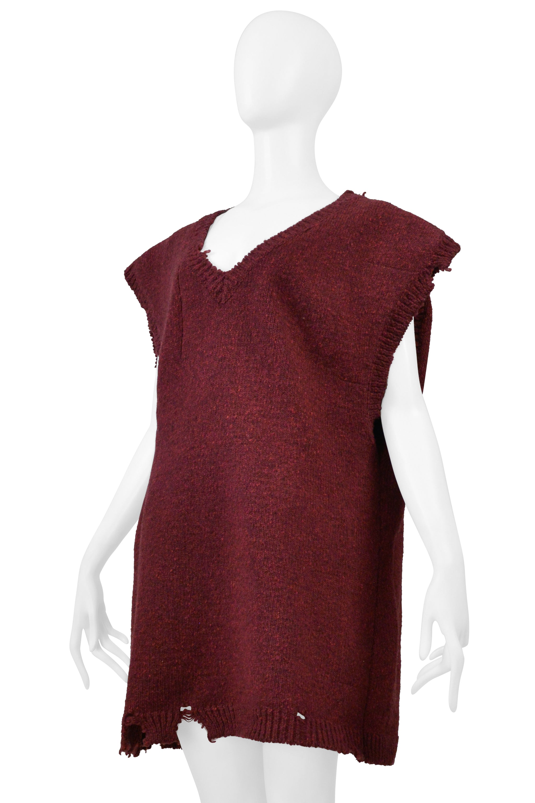 MAISON MARTIN MARGIELA BURGUNDY RED OVERSIZED DECONSTRUCTED SWEATER AW 2000