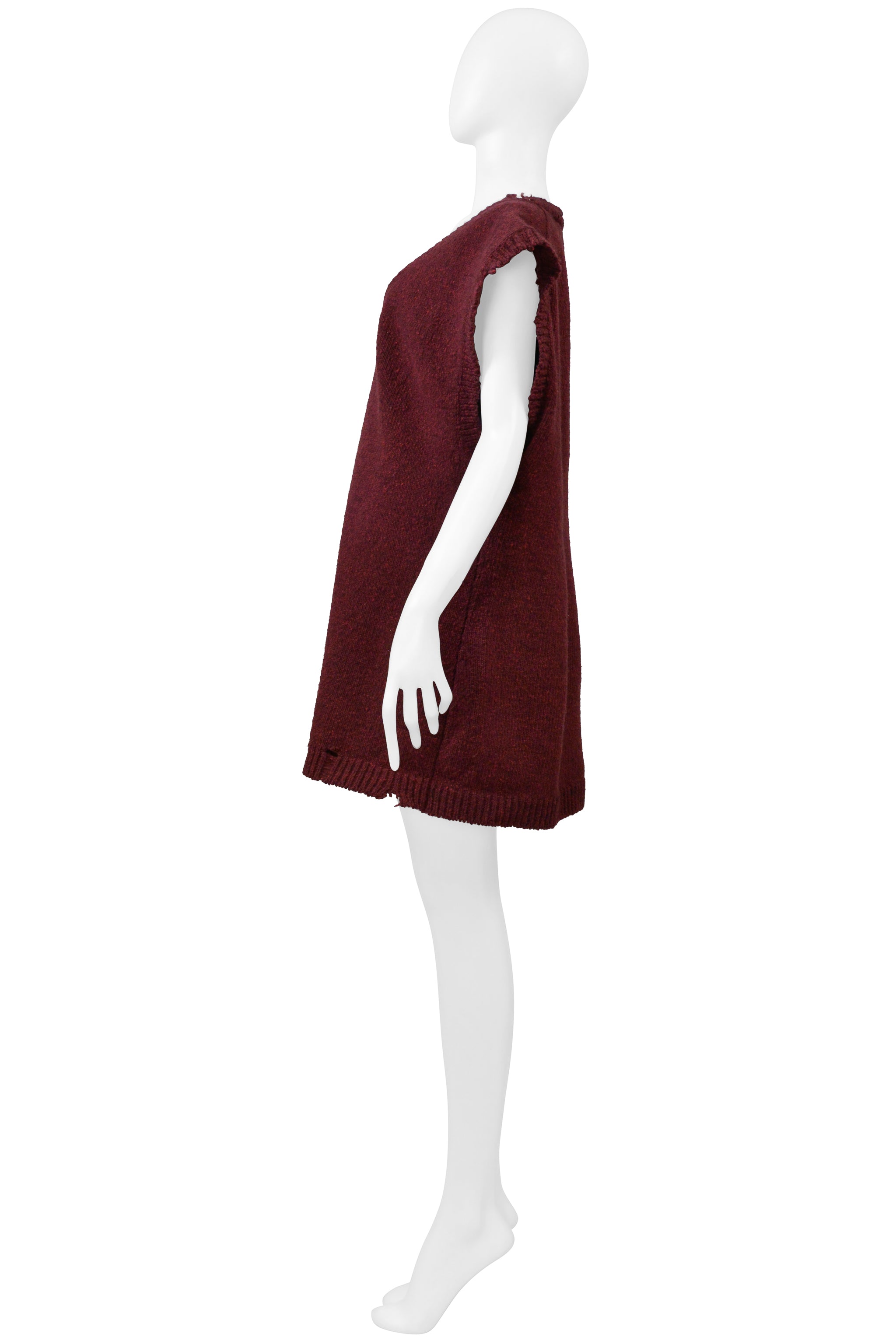 MAISON MARTIN MARGIELA BURGUNDY RED OVERSIZED DECONSTRUCTED SWEATER AW 2000