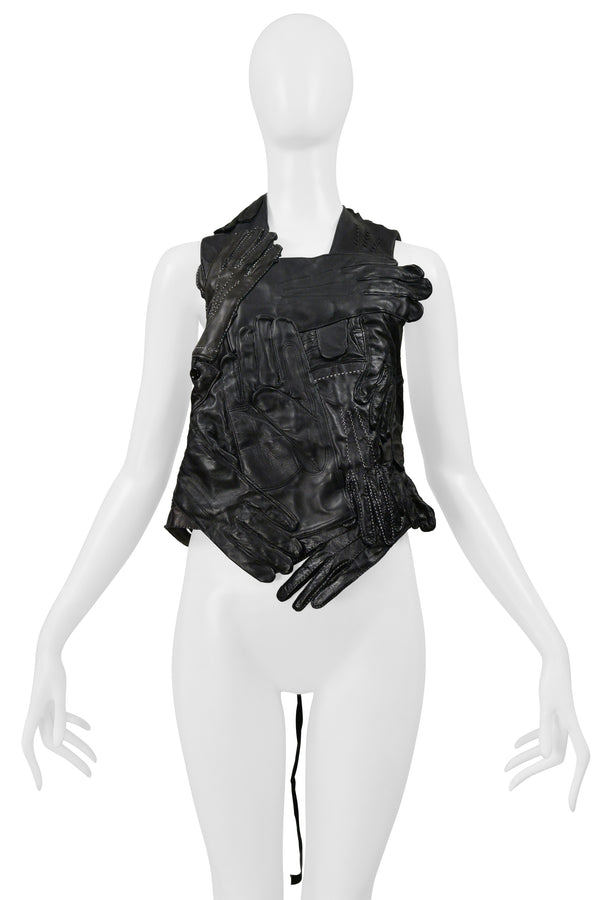 MAISON MARTIN MARGIELA IMPORTANT ARTISANAL BLACK LEATHER GLOVE TOP 2001