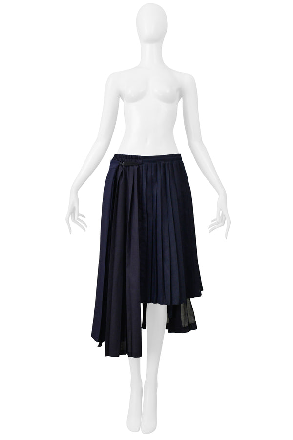 MAISON MARTIN MARGIELA ARTISANAL NAVY BLUE PLEATED OVERSIZED SKIRT SS 2001