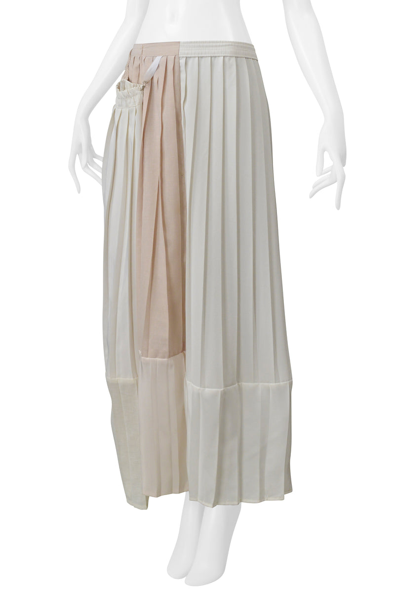 MAISON MARTIN MARGIELA ARTISANAL OFF WHITE PLEATED SKIRT WITH VINTAGE PANELS SS 2001