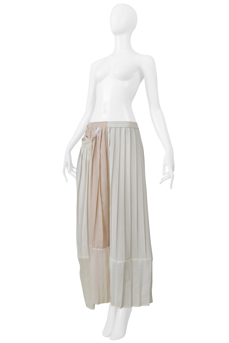 MAISON MARTIN MARGIELA ARTISANAL OFF WHITE PLEATED SKIRT WITH VINTAGE PANELS SS 2001