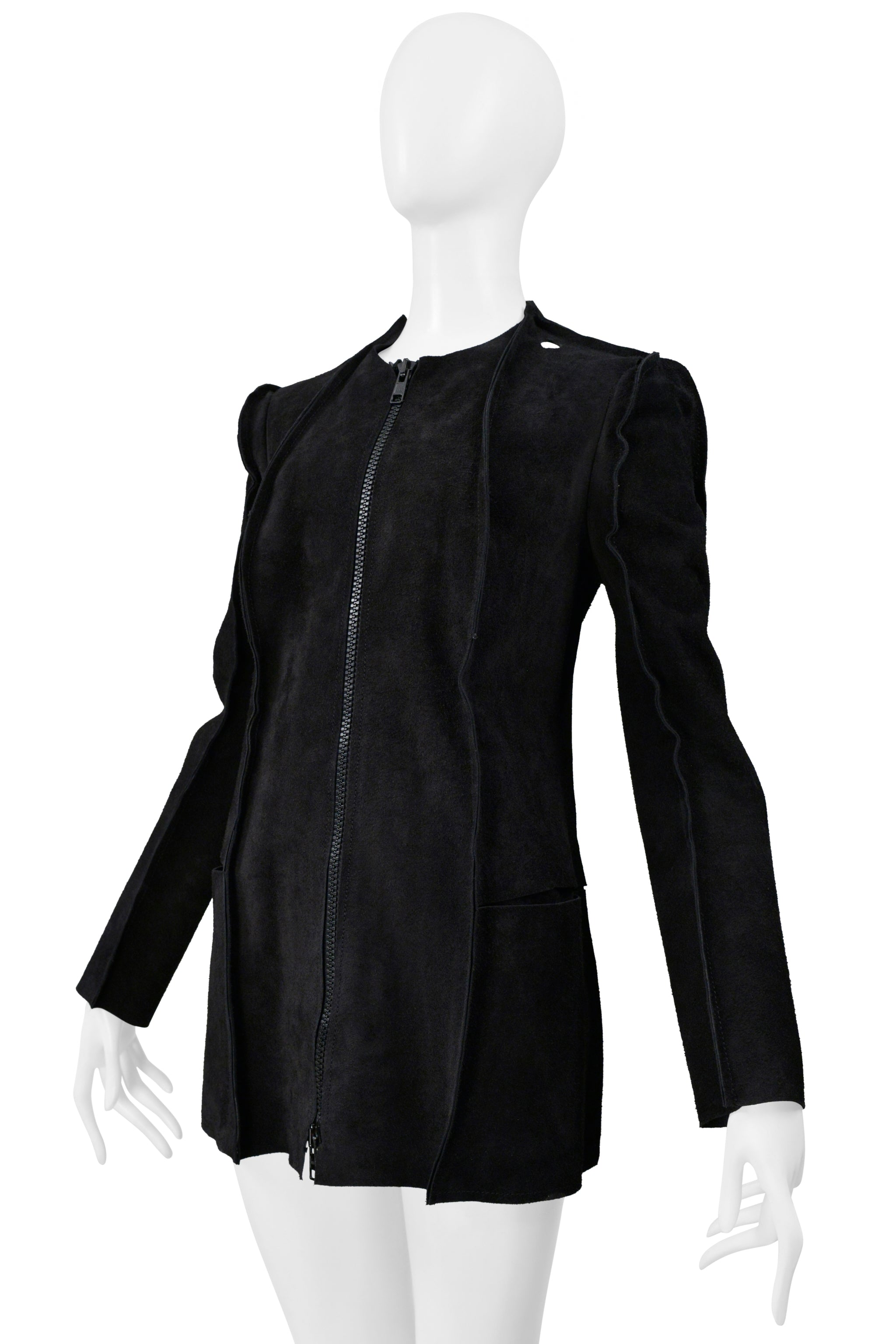 MAISON MARTIN MARGIELA BLACK SUEDE FLAT GARMENT JACKET 2001