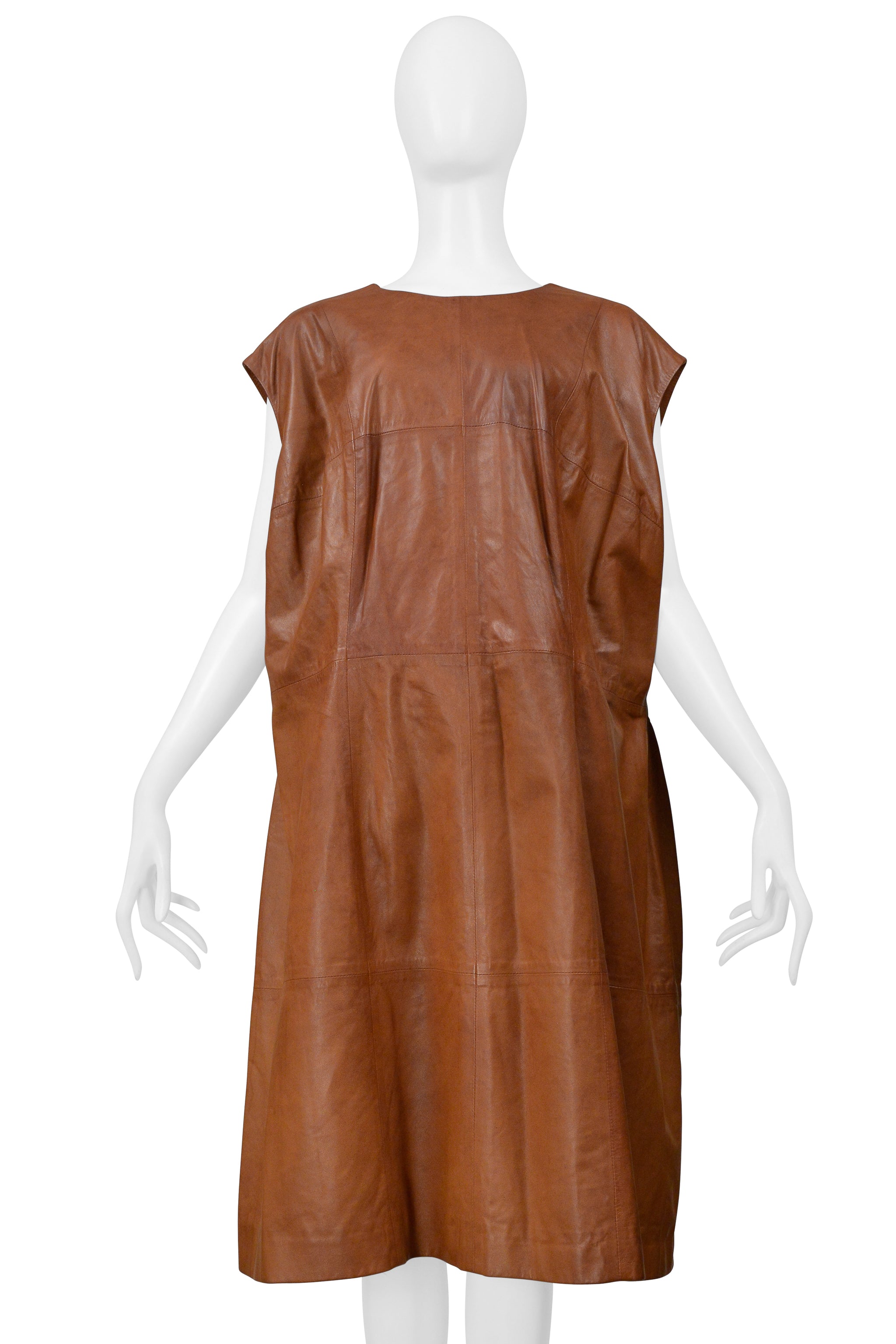 MAISON MARTIN MARGIELA BROWN LEATHER OVERSIZED DRESS 2001