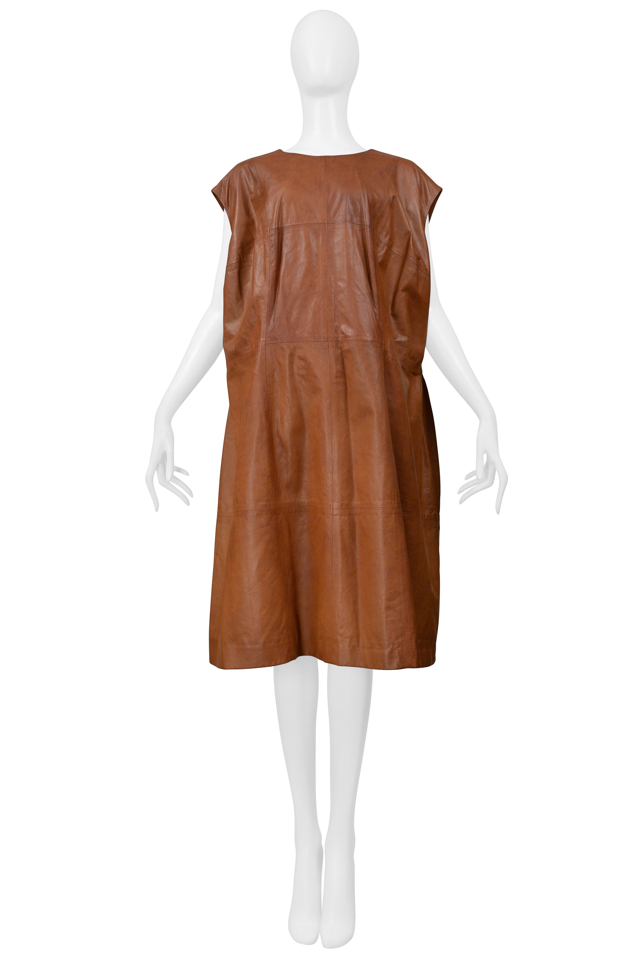 MAISON MARTIN MARGIELA BROWN LEATHER OVERSIZED DRESS 2001