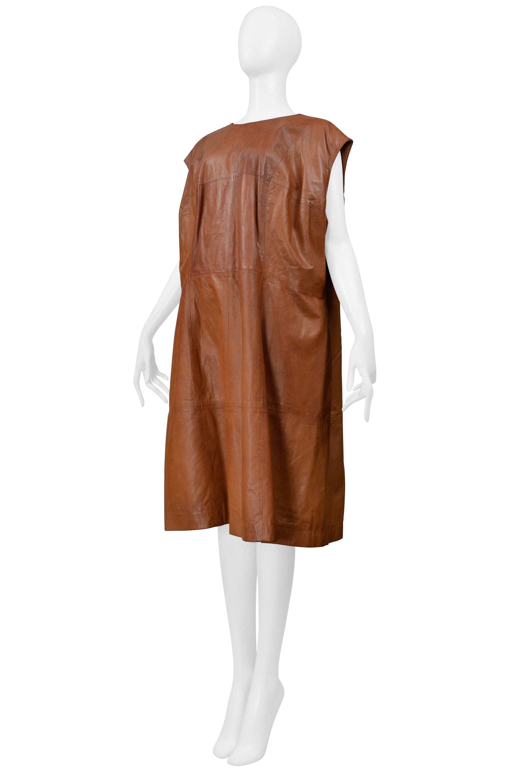 MAISON MARTIN MARGIELA BROWN LEATHER OVERSIZED DRESS 2001