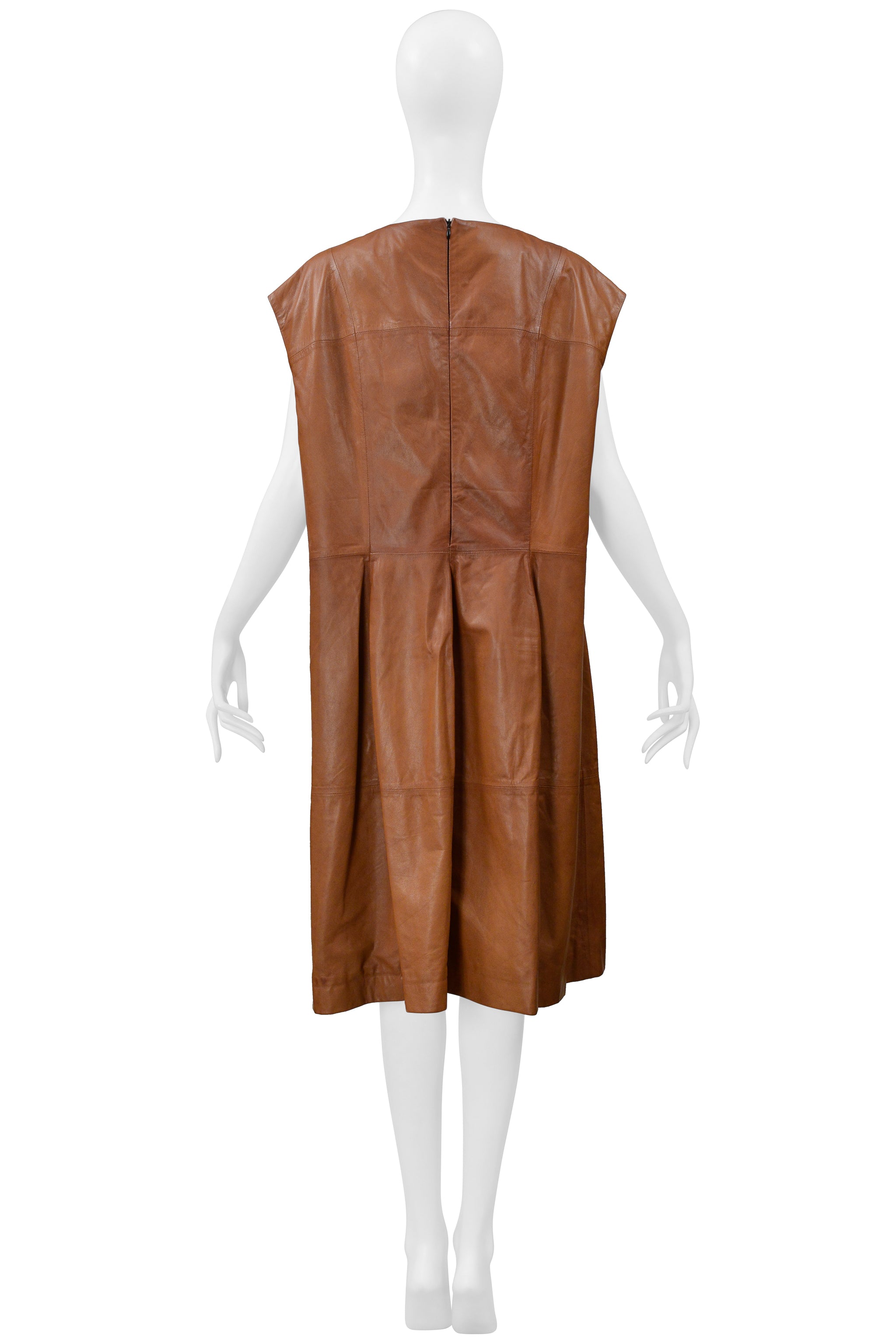 MAISON MARTIN MARGIELA BROWN LEATHER OVERSIZED DRESS 2001