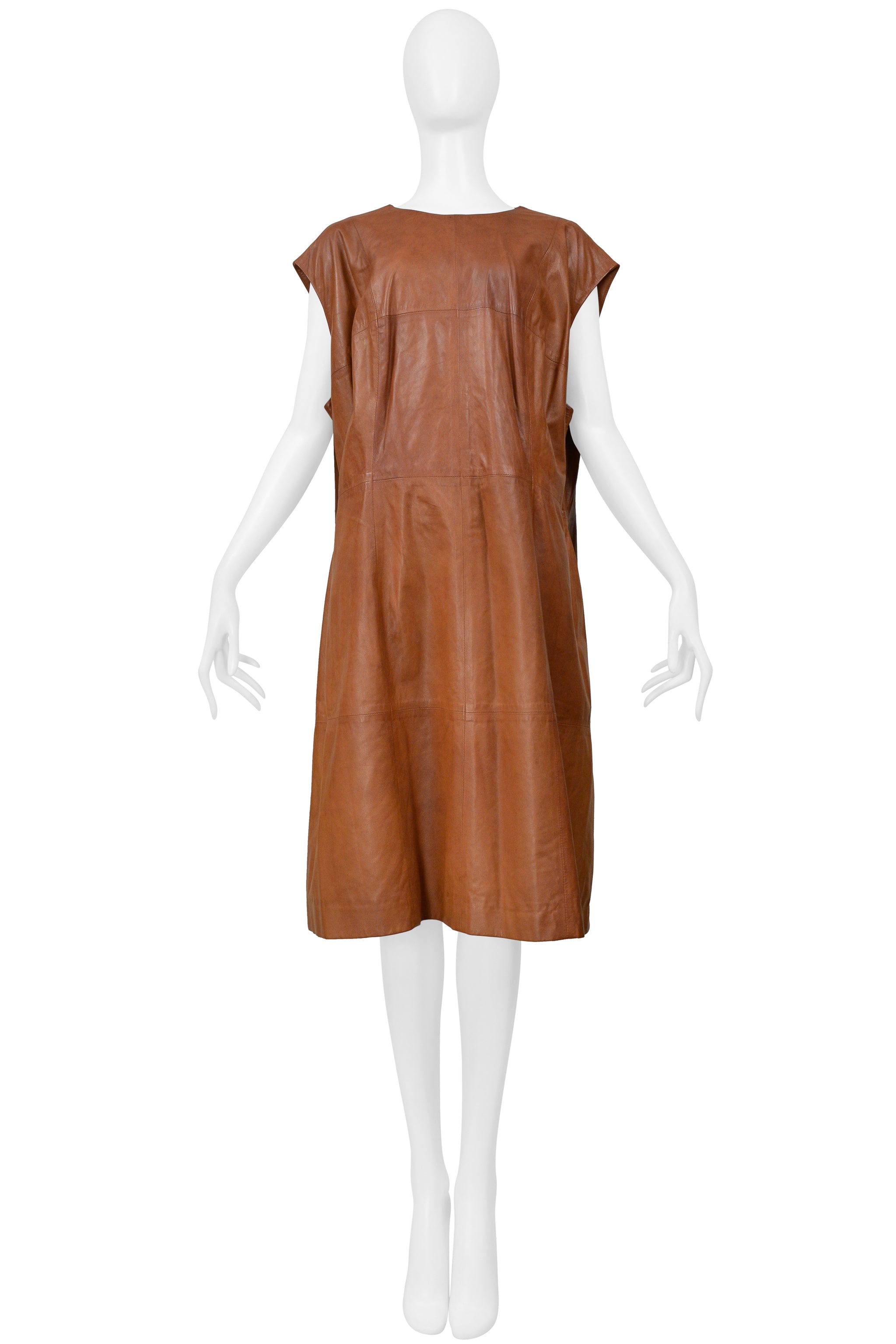 MAISON MARTIN MARGIELA BROWN LEATHER OVERSIZED DRESS 2001