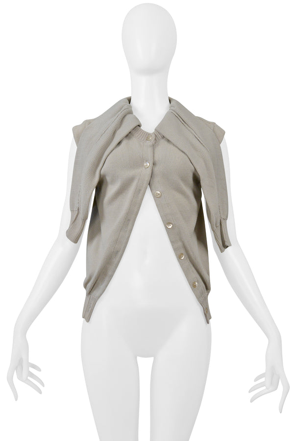 MAISON MARTIN MARGIELA 2001 SS GRAY KNIT CARDIGAN WITH DETACHED SLEEVES