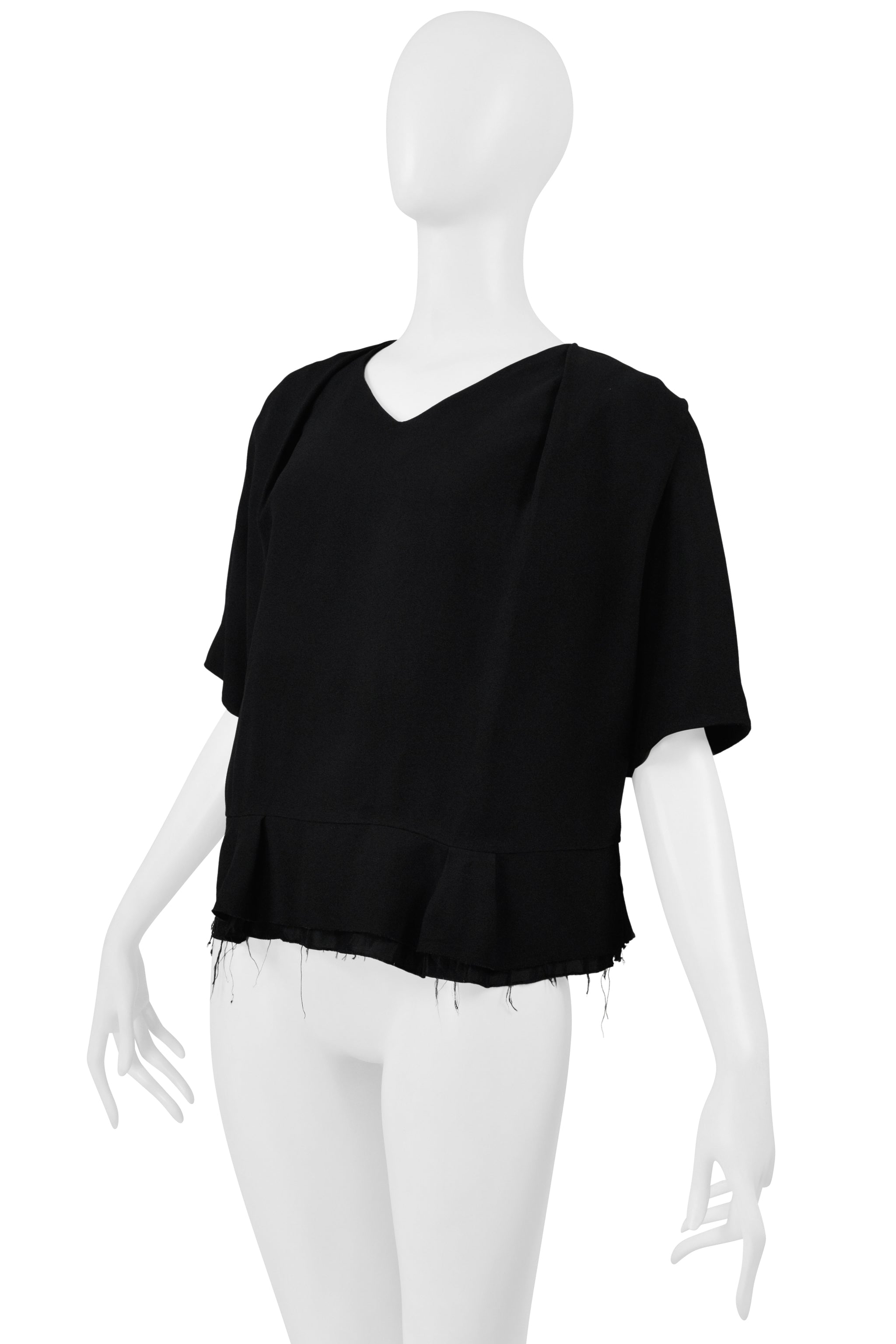 MAISON MARTIN MARGIELA BLACK SHORT SLEEVED V NECK TOP 2002