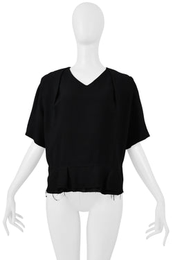 MAISON MARTIN MARGIELA BLACK SHORT SLEEVED V NECK TOP 2002