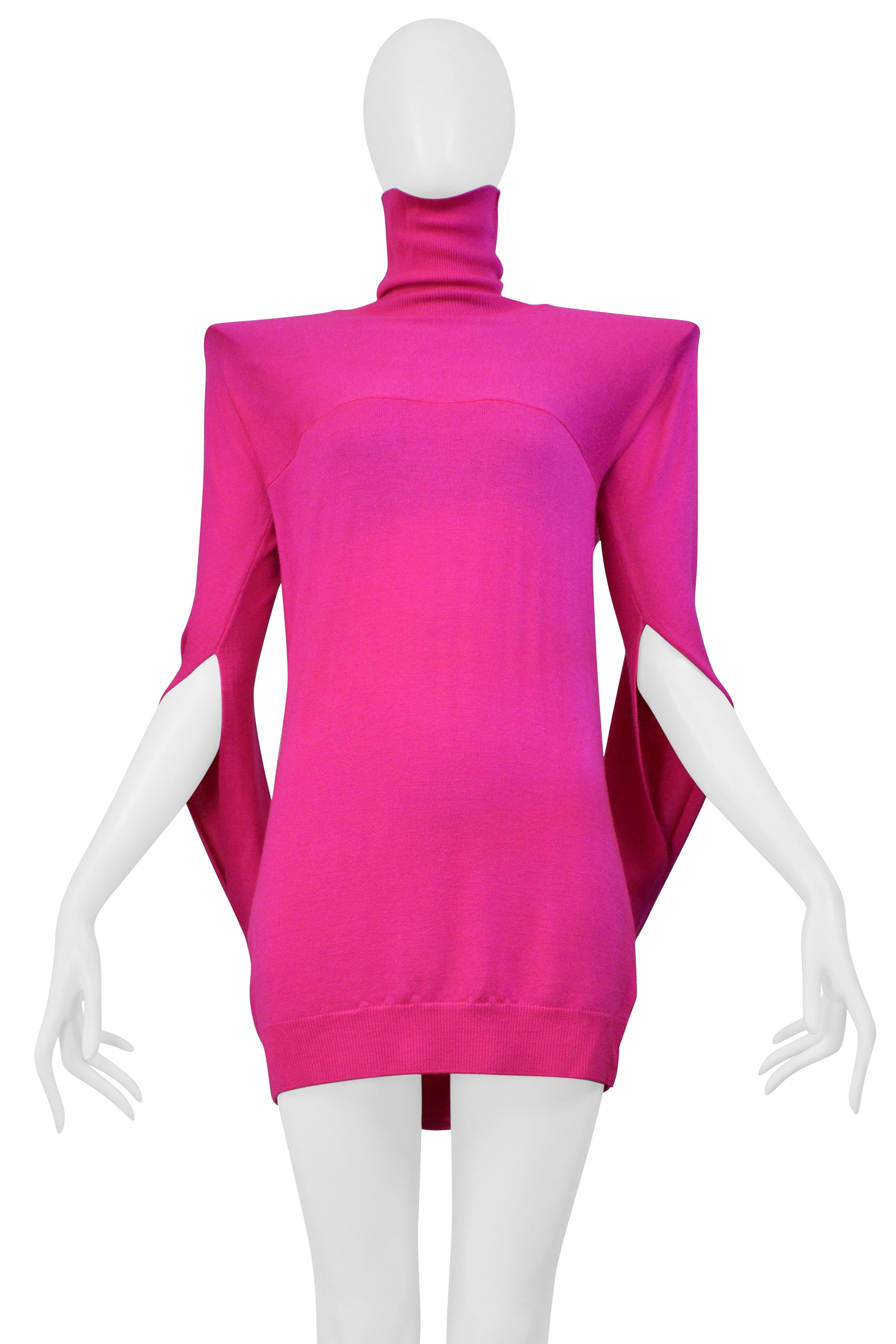 MAISON MARTIN MARGIELA FUCHSIA SWEATER DRESS WITH HIGH NECK AND SHOULDER PADS 2007