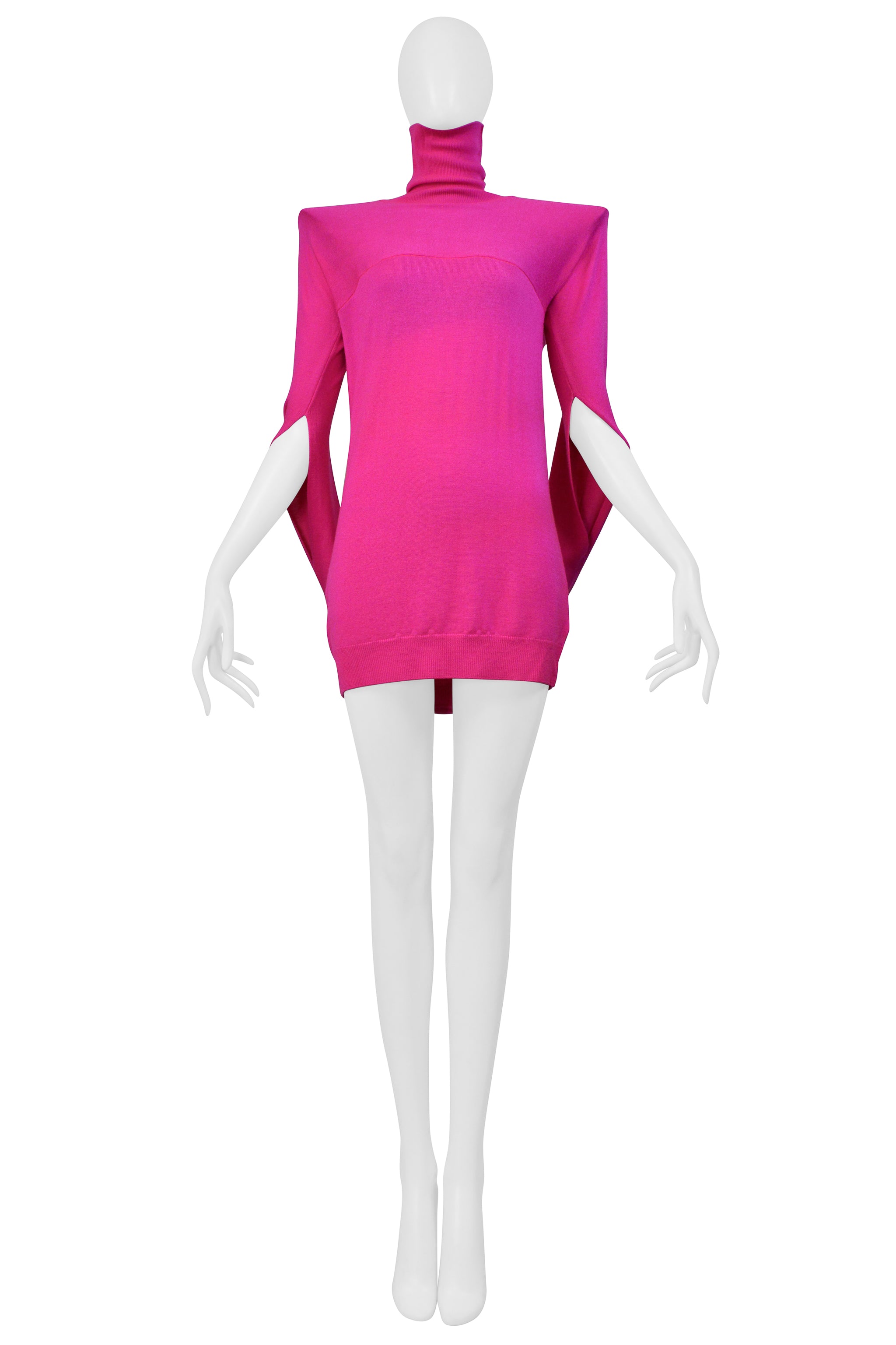 MAISON MARTIN MARGIELA FUCHSIA SWEATER DRESS WITH HIGH NECK AND SHOULDER PADS 2007