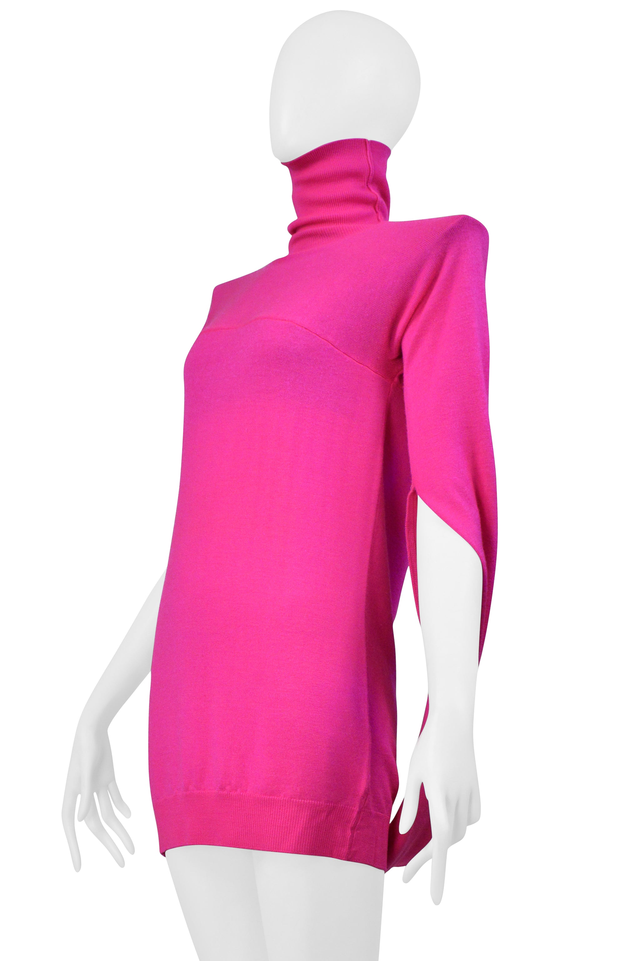 MAISON MARTIN MARGIELA FUCHSIA SWEATER DRESS WITH HIGH NECK AND SHOULDER PADS 2007