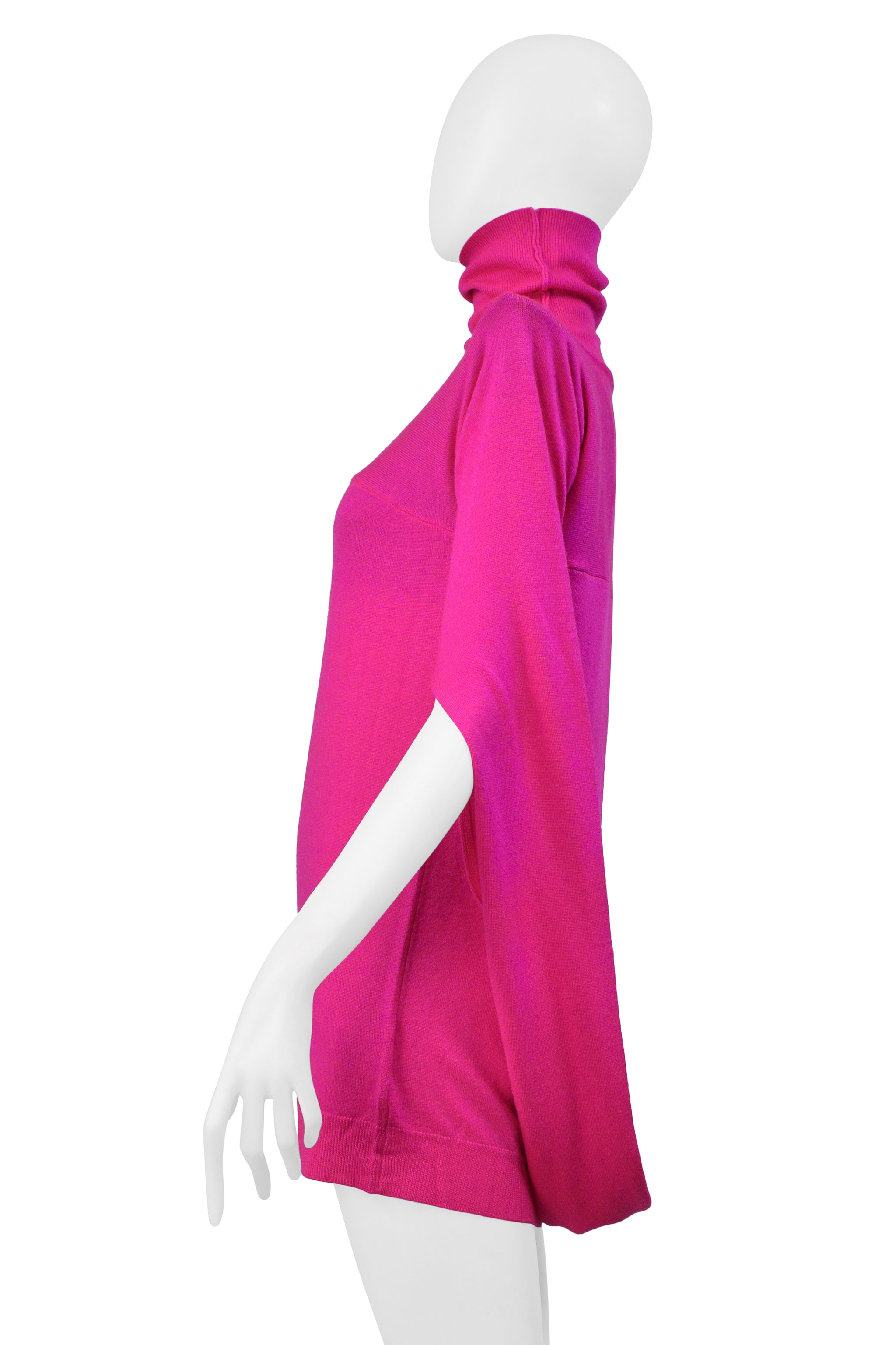 MAISON MARTIN MARGIELA FUCHSIA SWEATER DRESS WITH HIGH NECK AND SHOULDER PADS 2007