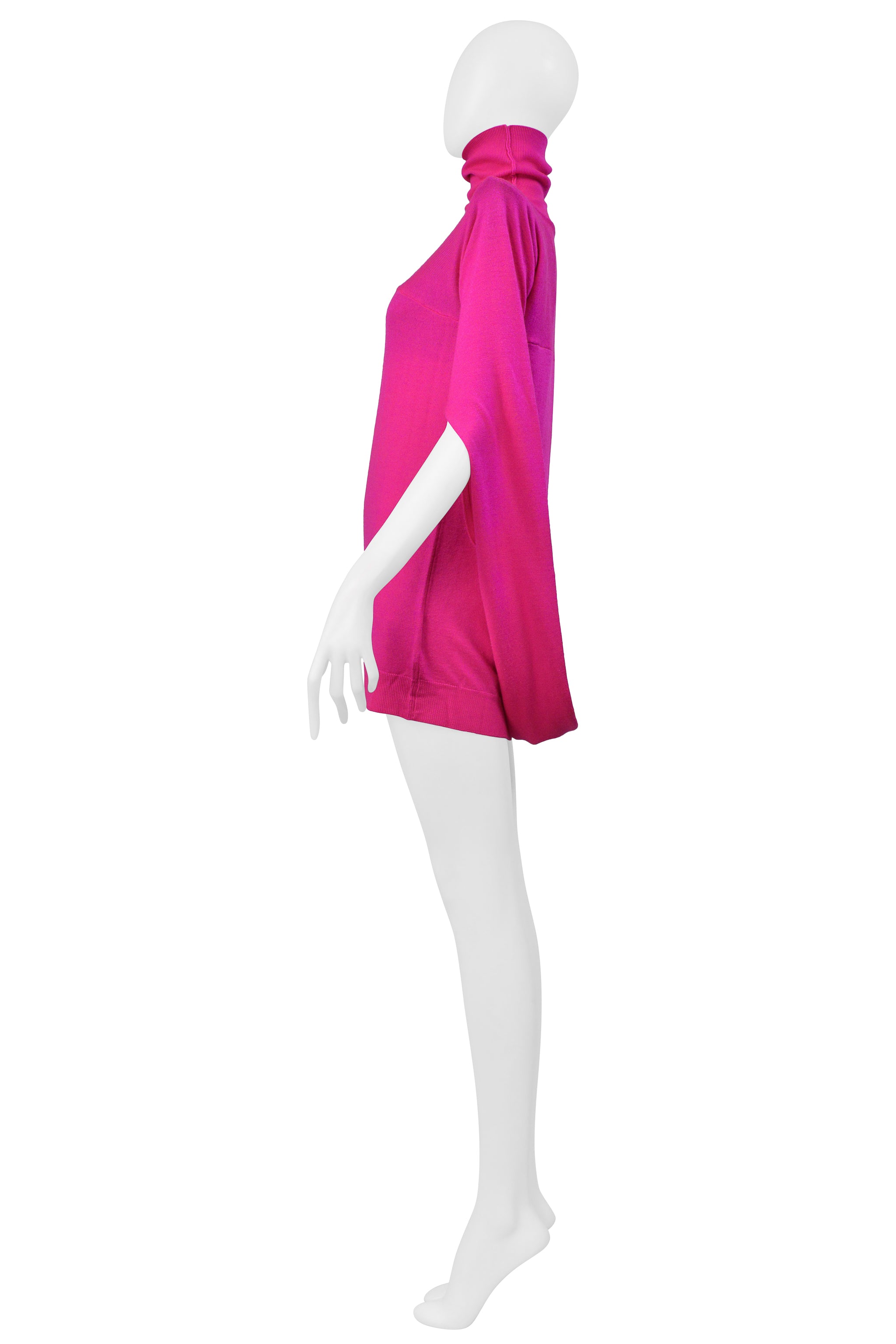MAISON MARTIN MARGIELA FUCHSIA SWEATER DRESS WITH HIGH NECK AND SHOULDER PADS 2007