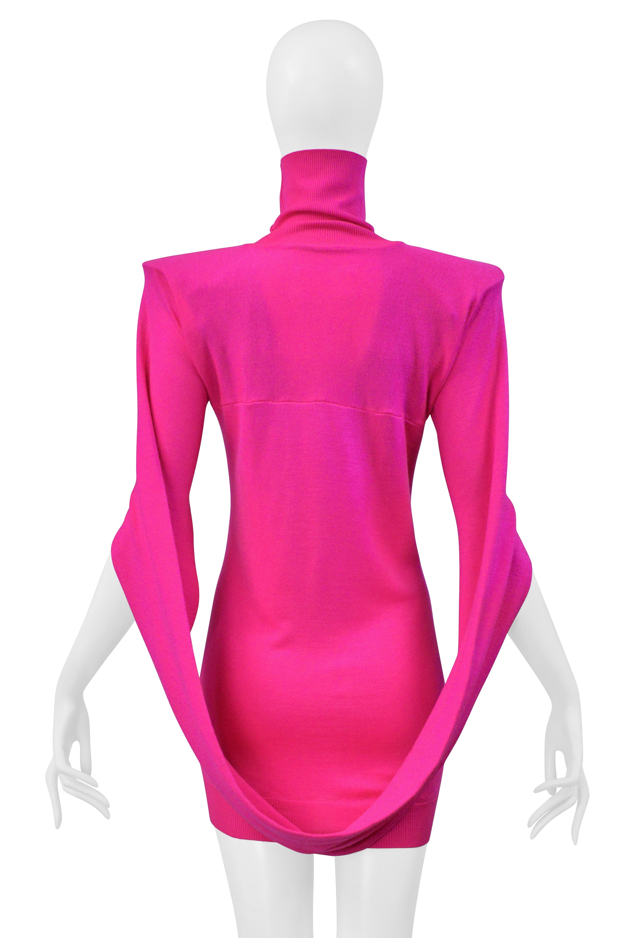 MAISON MARTIN MARGIELA FUCHSIA SWEATER DRESS WITH HIGH NECK AND SHOULDER PADS 2007