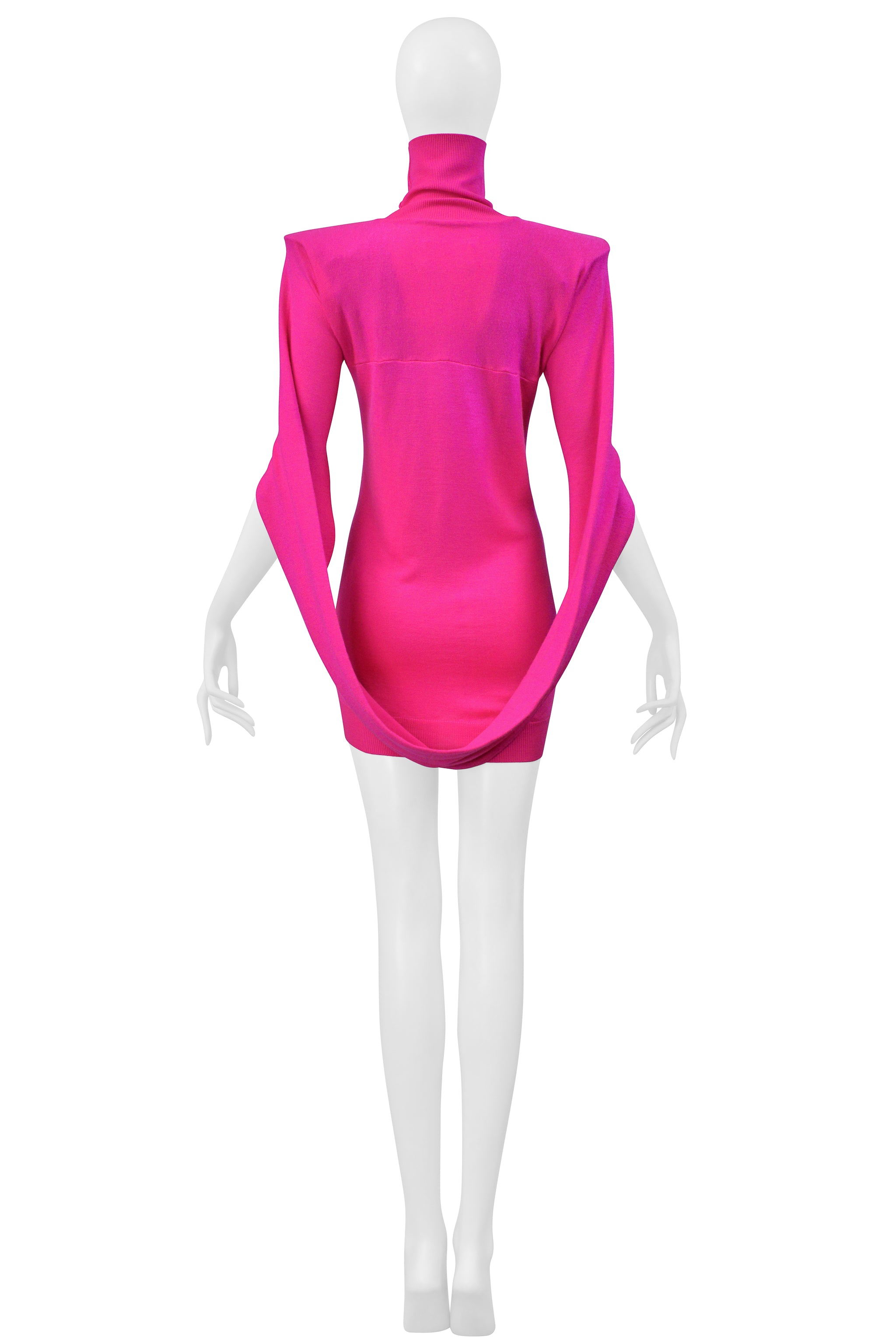 MAISON MARTIN MARGIELA FUCHSIA SWEATER DRESS WITH HIGH NECK AND SHOULDER PADS 2007