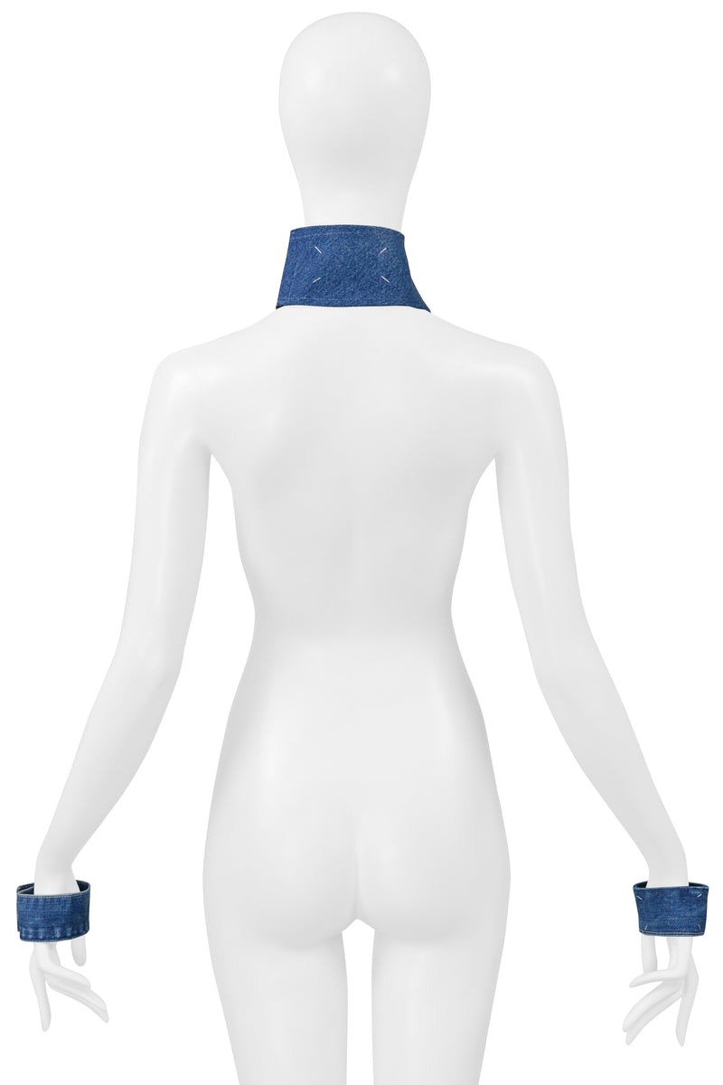 MAISON MARTIN MARGIELA ARTISANAL BLUE DENIM CHOKER NECKLACE AND CUFFS