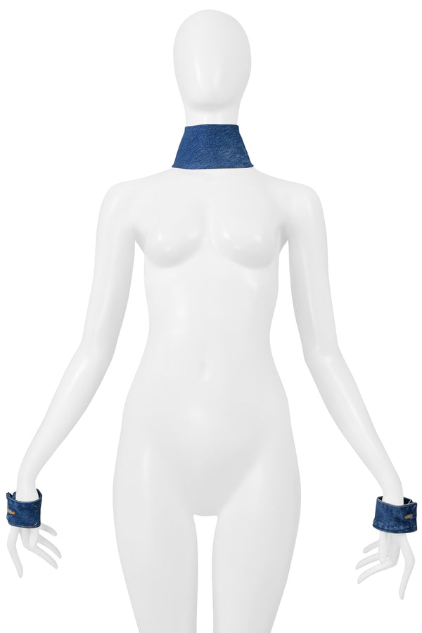 MAISON MARTIN MARGIELA ARTISANAL BLUE DENIM CHOKER NECKLACE AND CUFFS