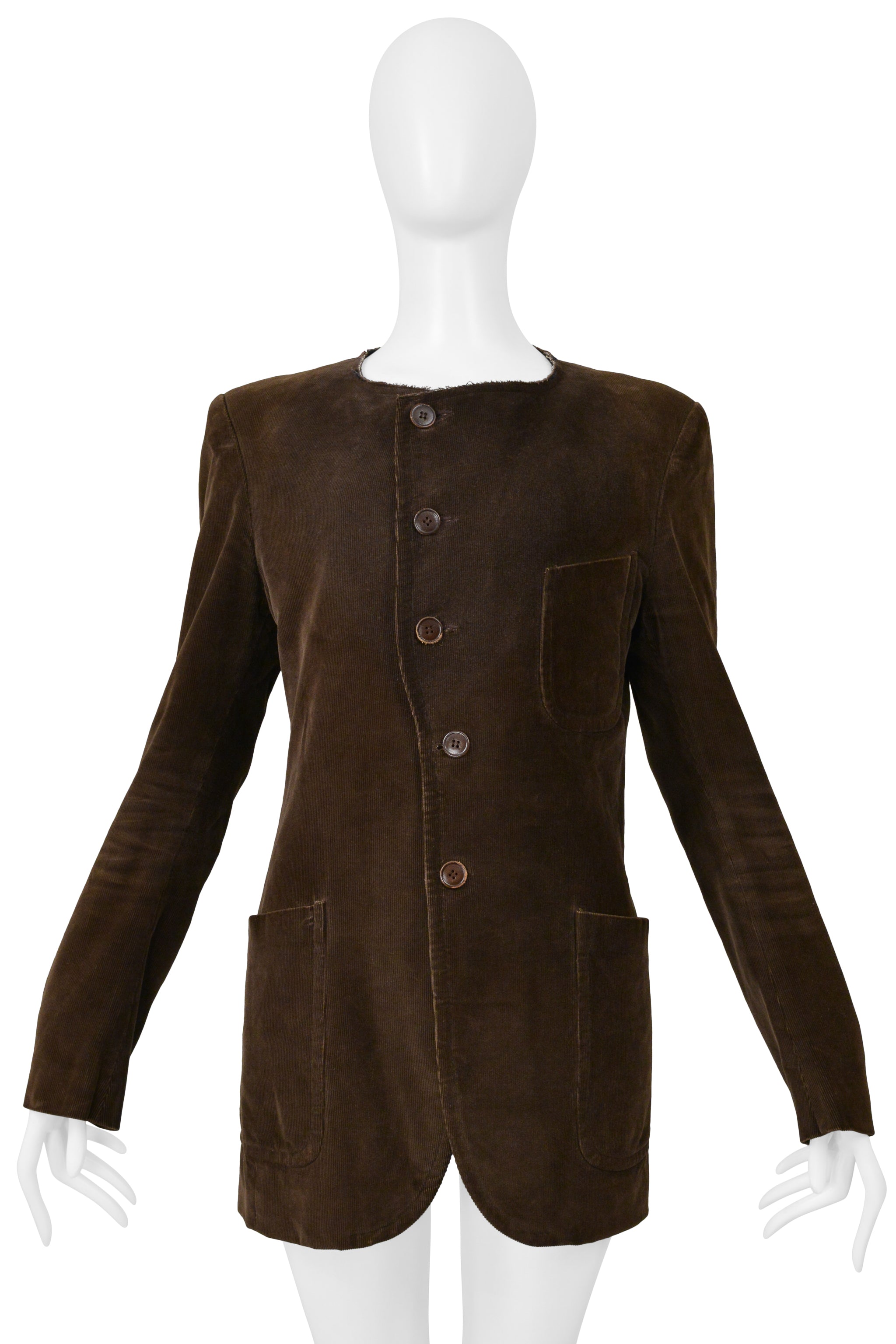 MAISON MARTIN MARGIELA ARTISANAL MENS BROWN CORDUROY JACKET WITH RAW EDGES