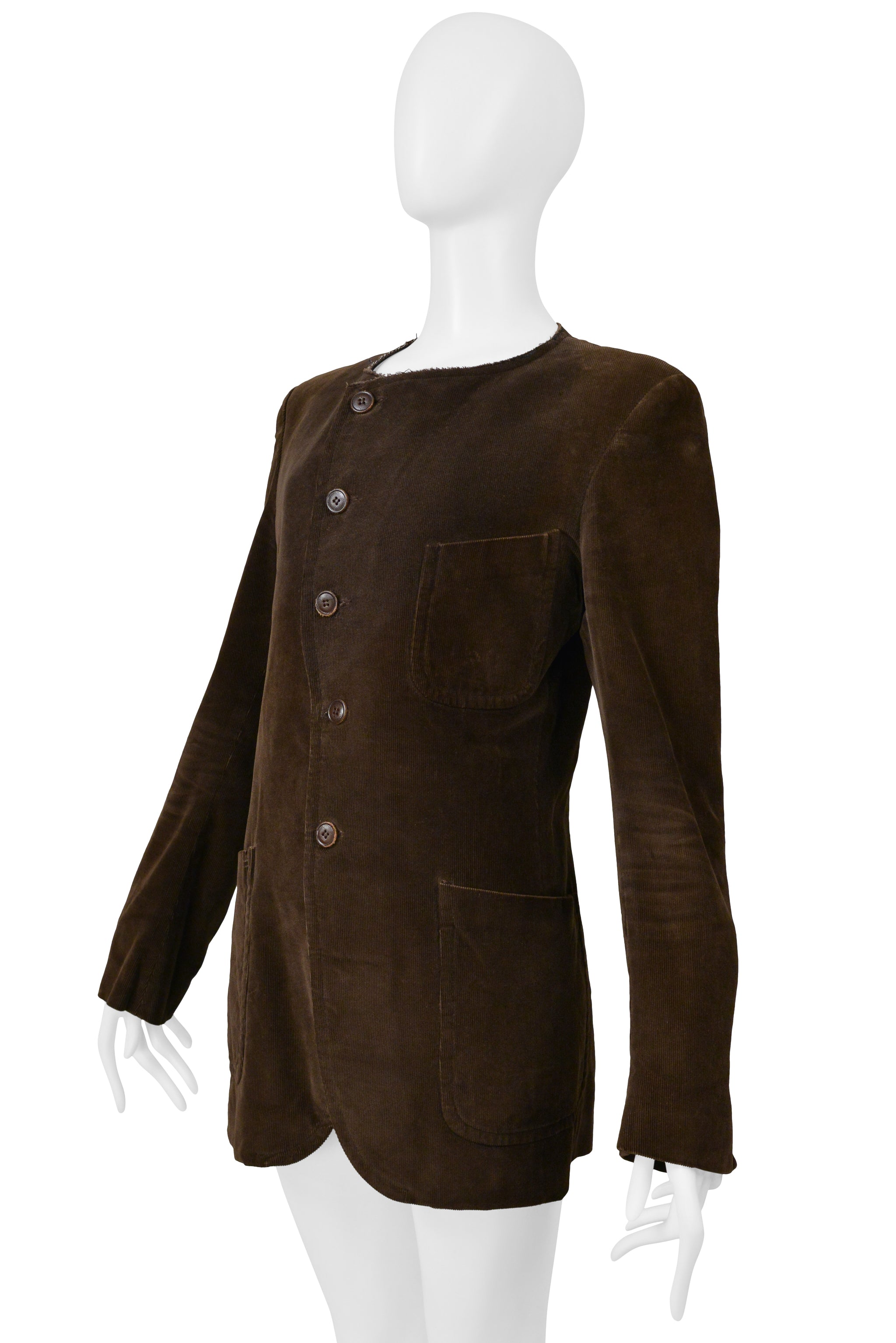 MAISON MARTIN MARGIELA ARTISANAL MENS BROWN CORDUROY JACKET WITH RAW EDGES