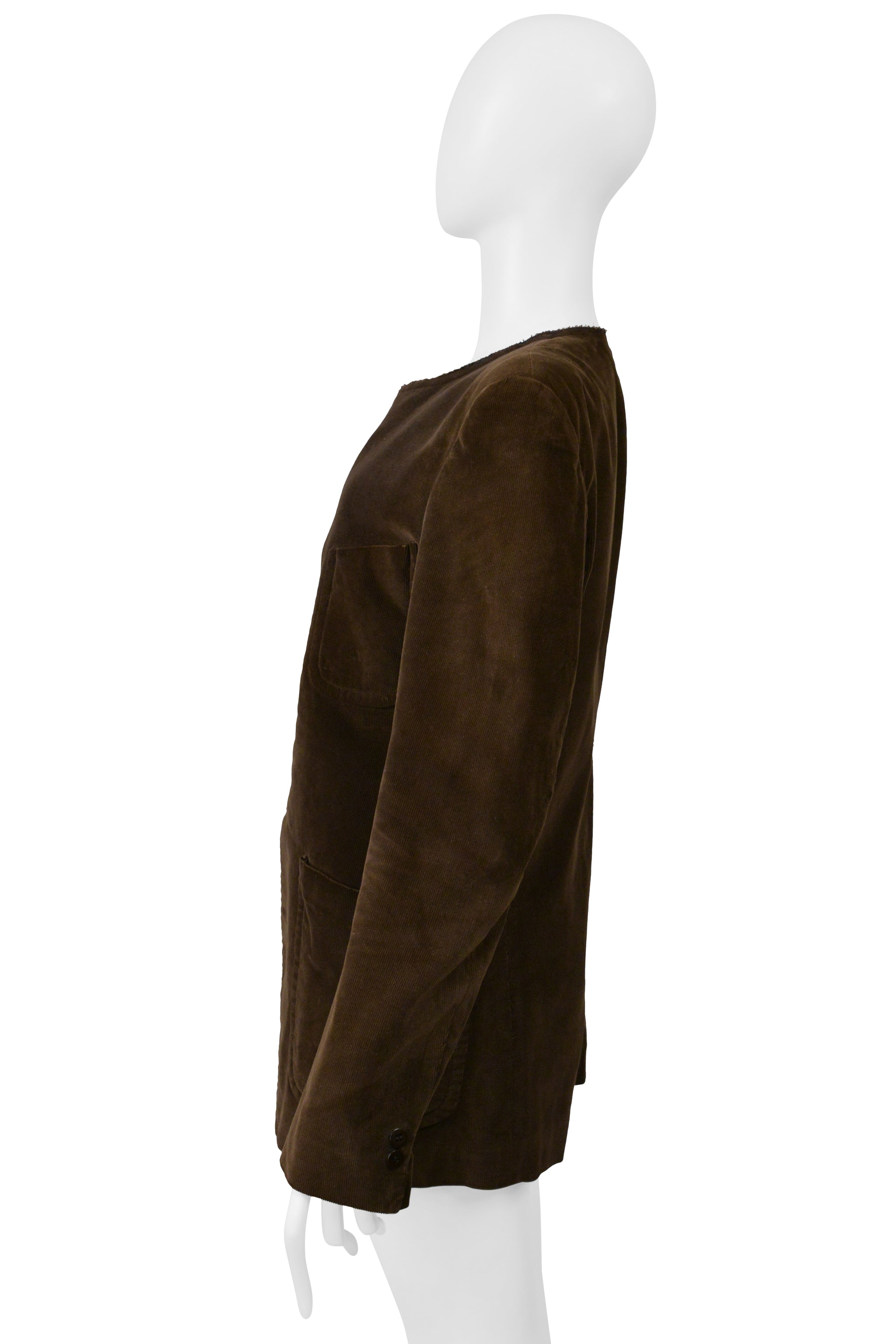 MAISON MARTIN MARGIELA ARTISANAL MENS BROWN CORDUROY JACKET WITH RAW EDGES